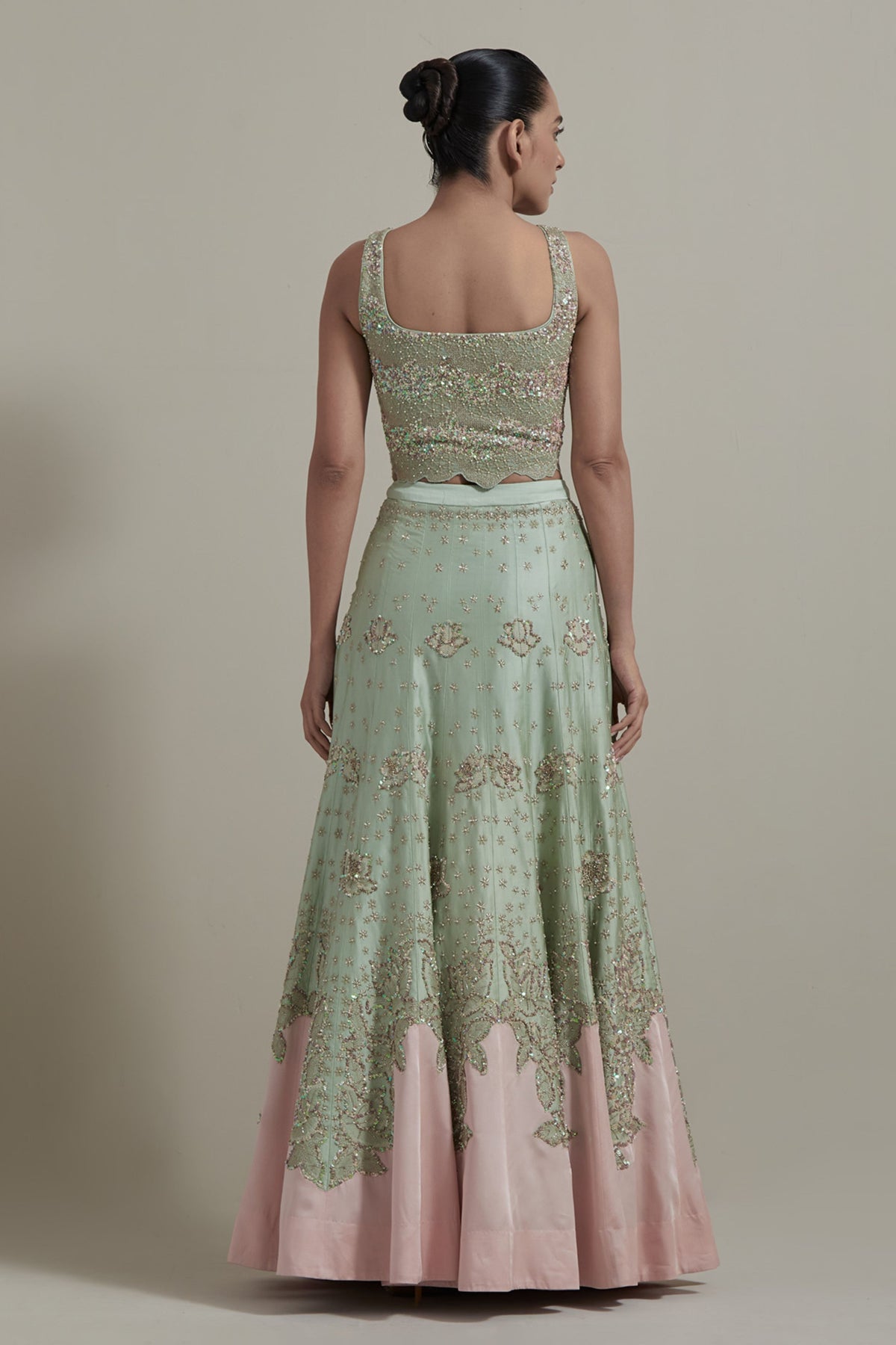 Green Embellished Lehenga Set