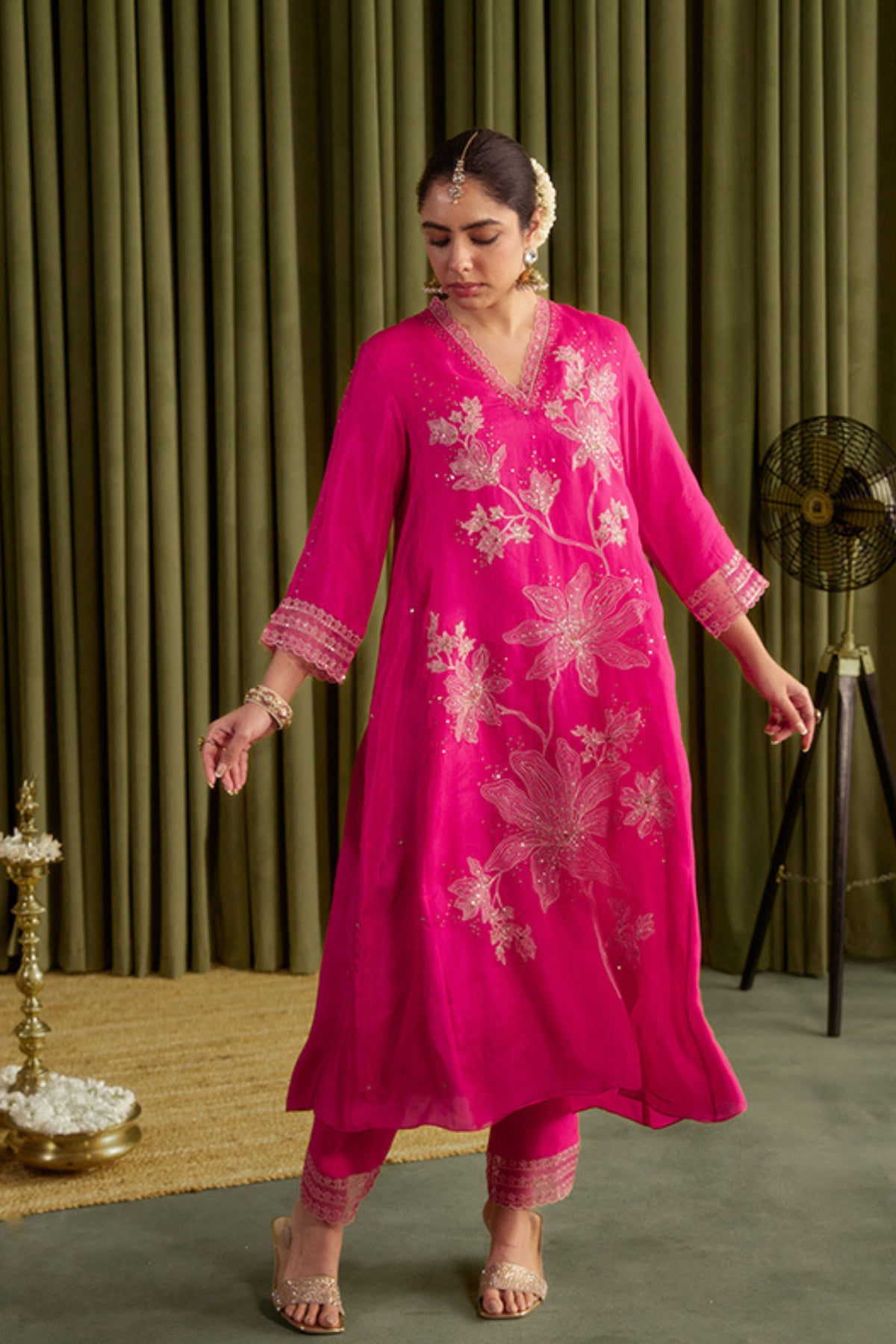Hot Pink Embroidery Kurta Set