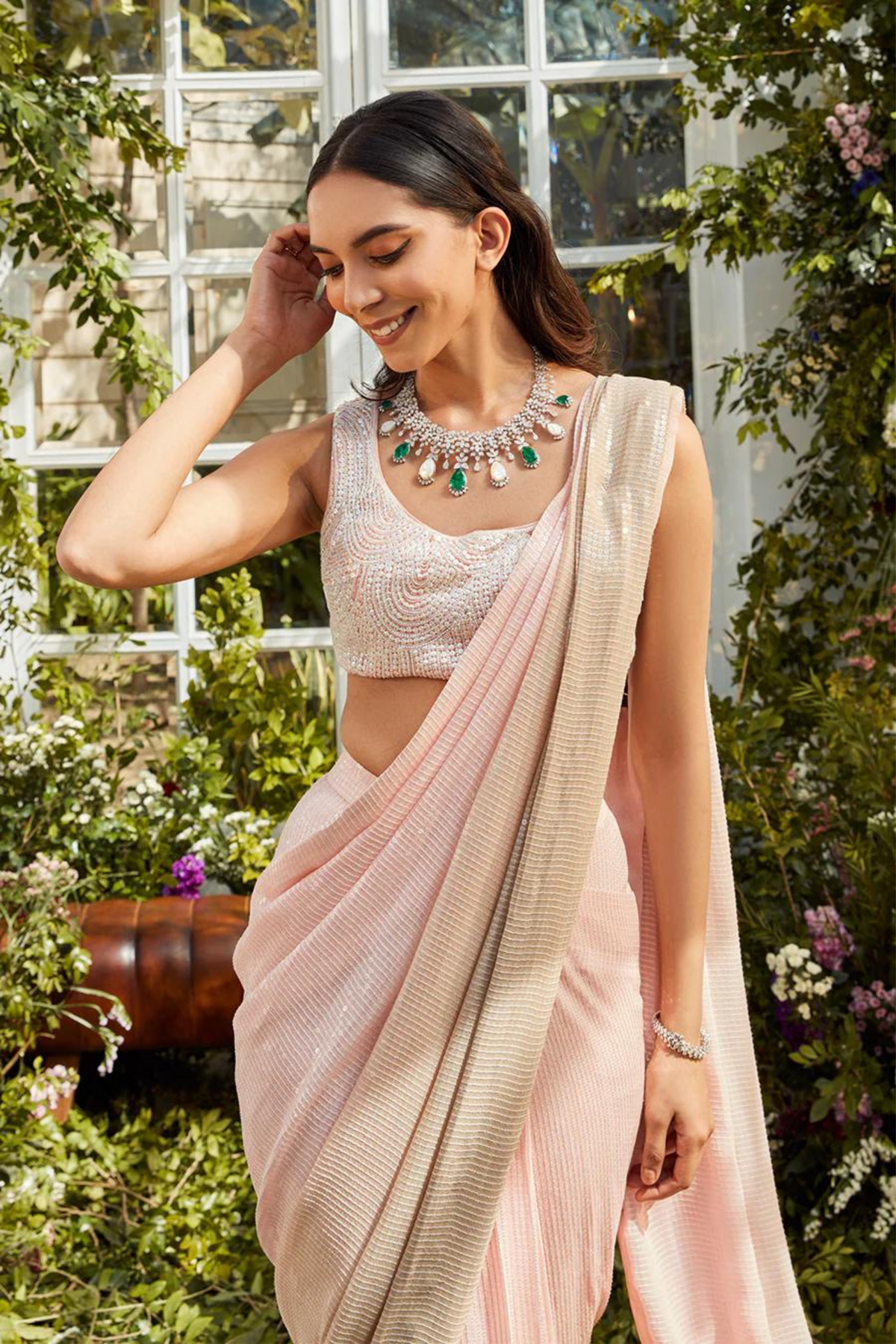 Pink beige saree