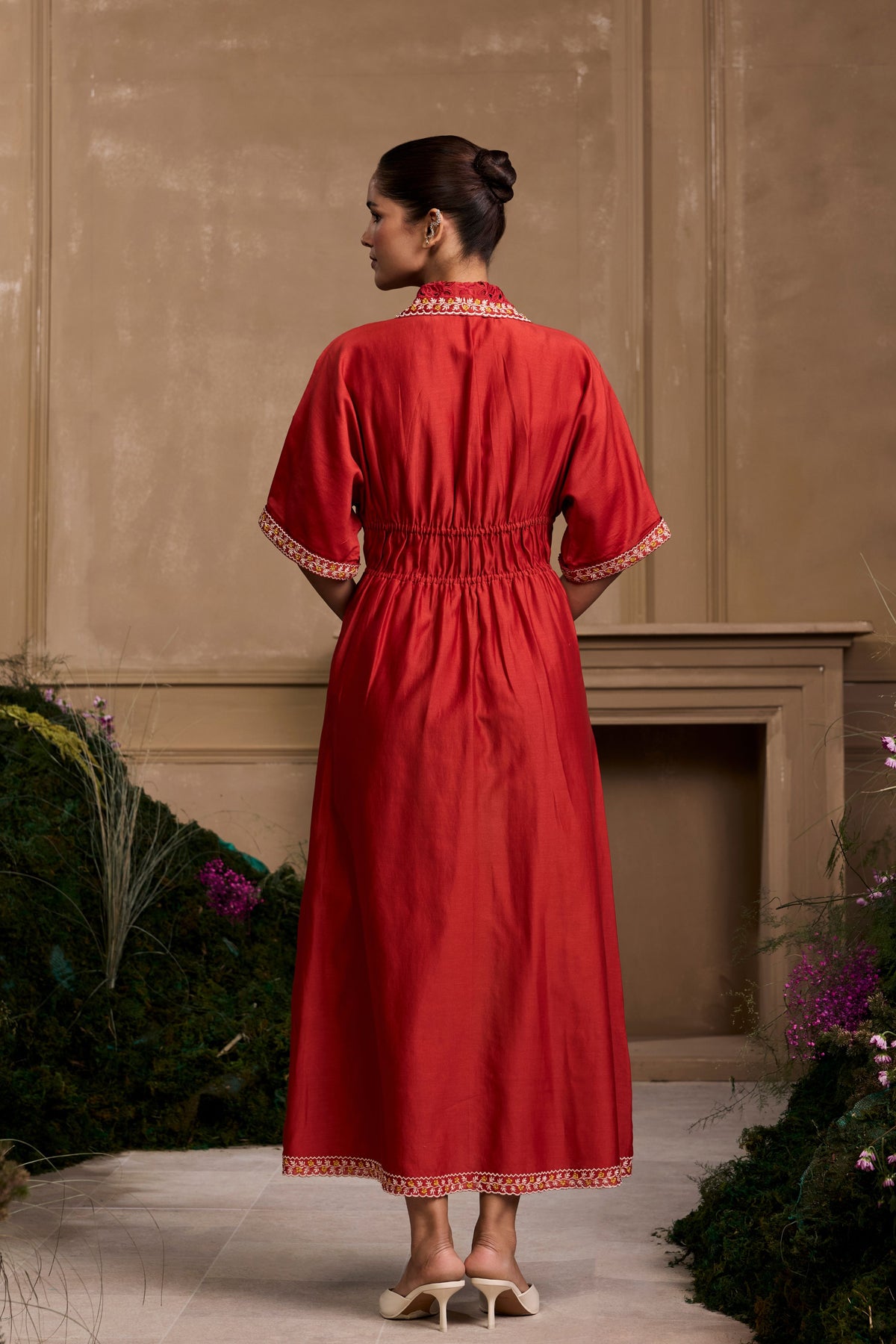 Red Embroidered Shirt Dress