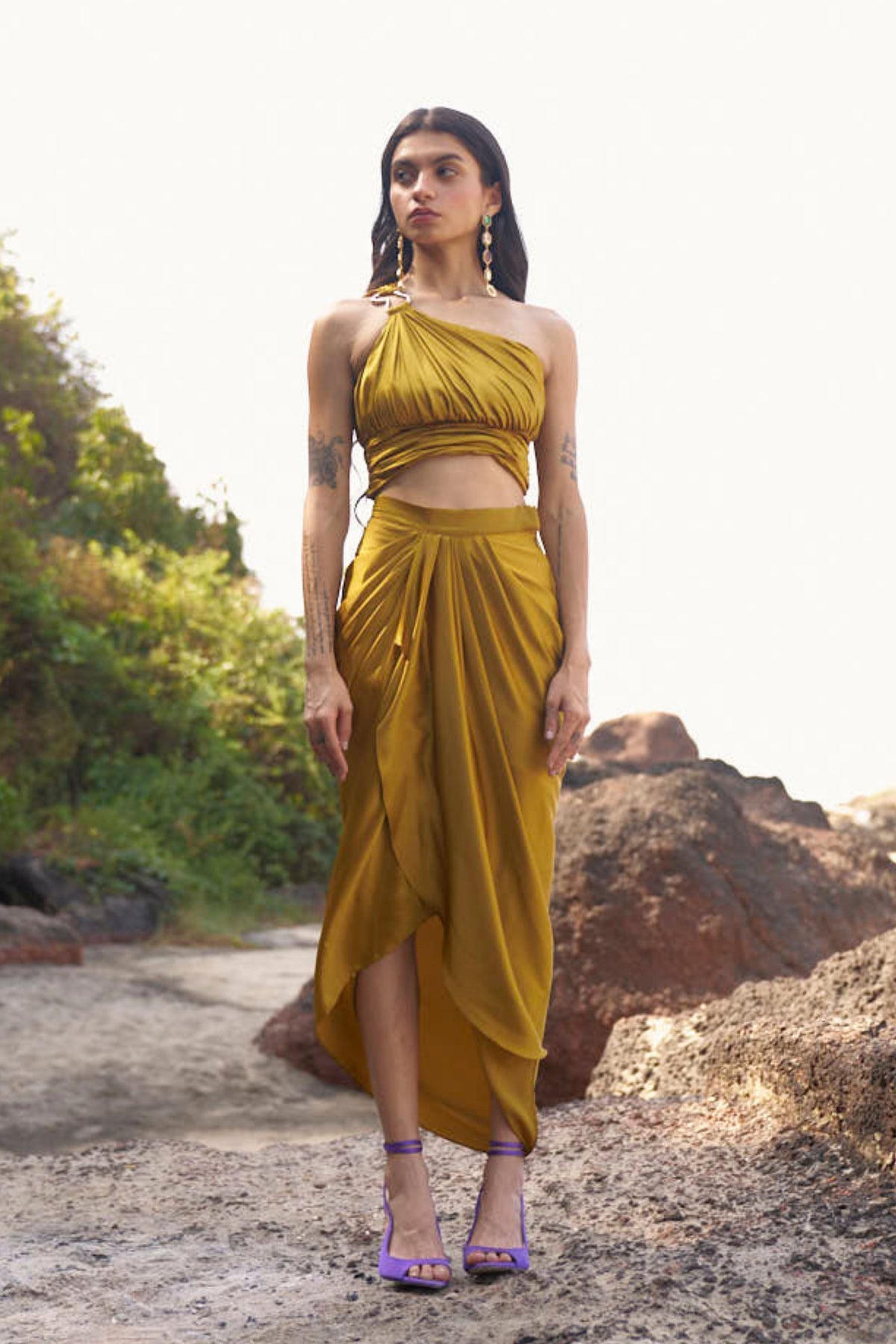 One Shoulder Draped Co-ord Set