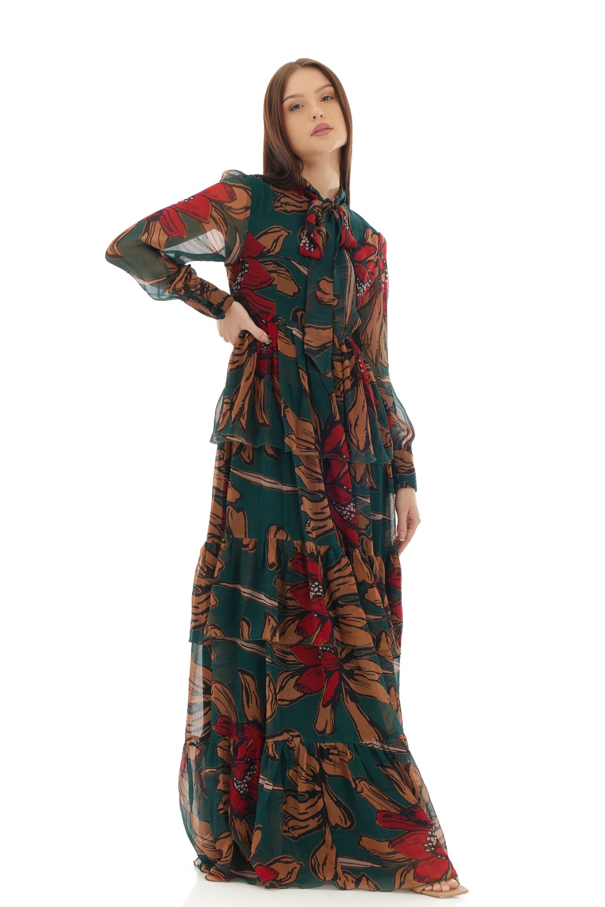 Green and Orange Long Dress