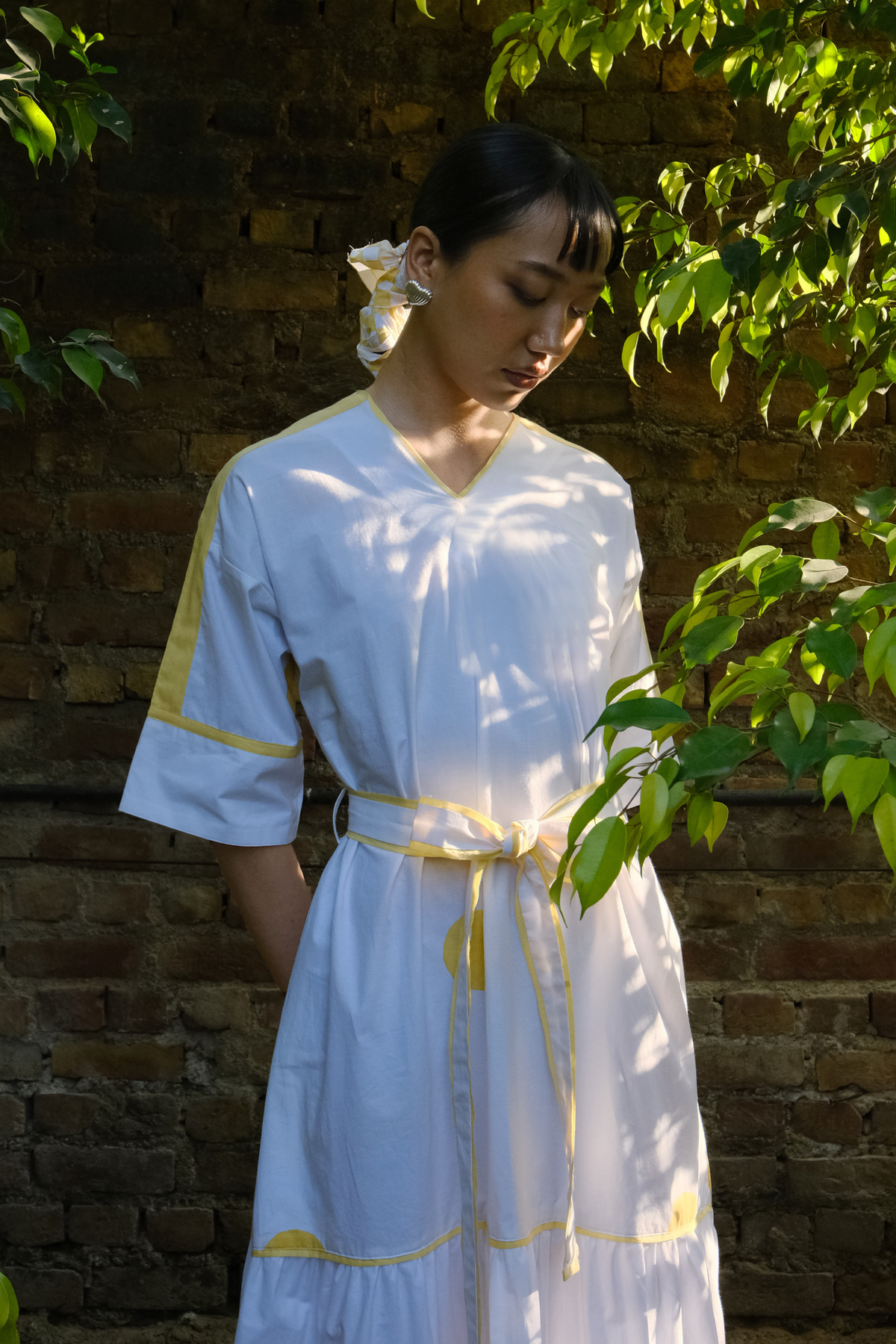 White Yellow Belt Dress