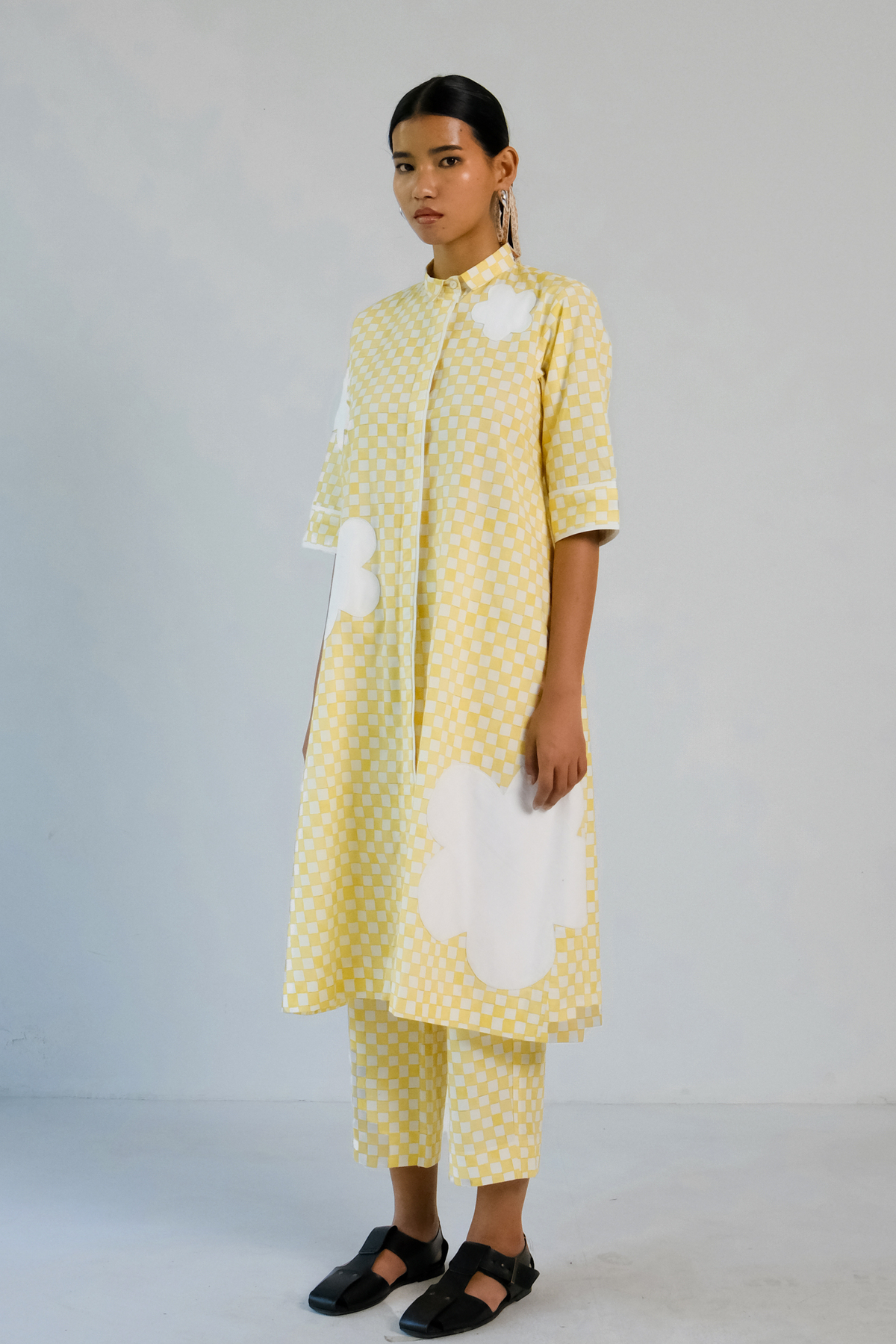 Yellow Checks Applique Co-ord Set