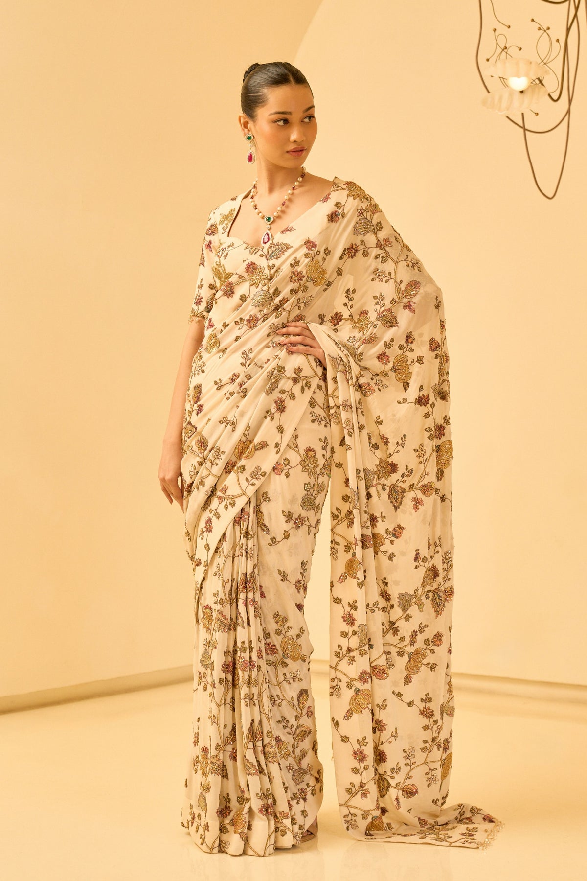 Ivory Floral Saree Set