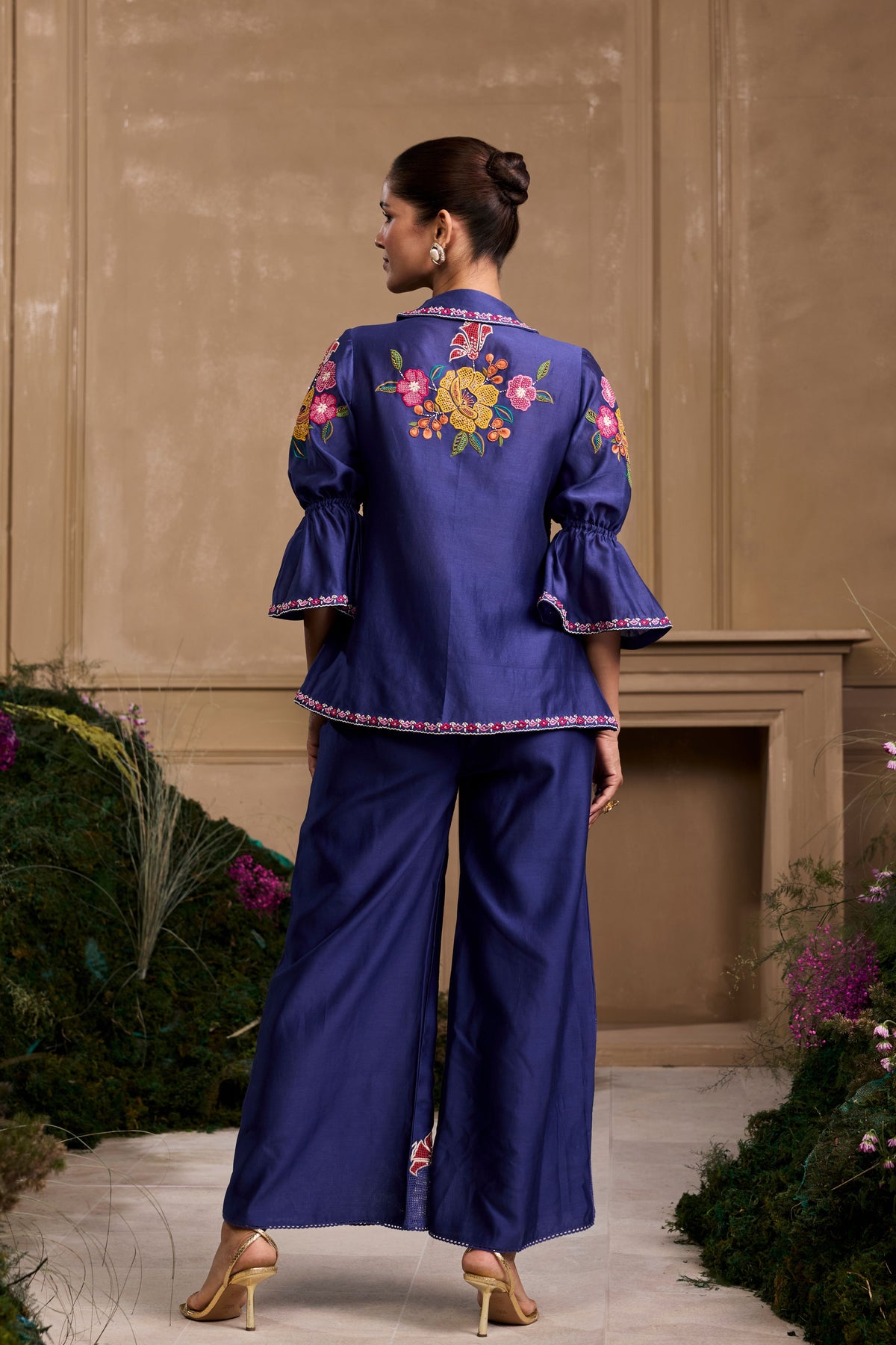 Cobalt Blue Floral Tie-up Shirt