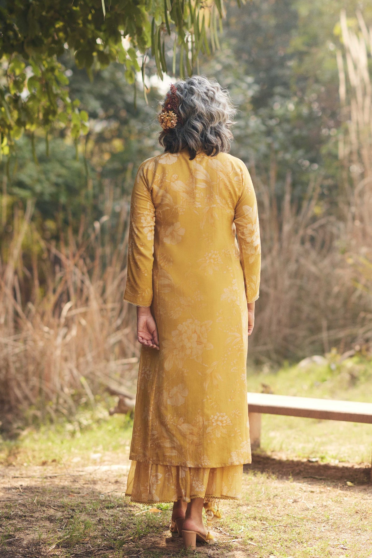 Golden Yellow Printed Kurta Set