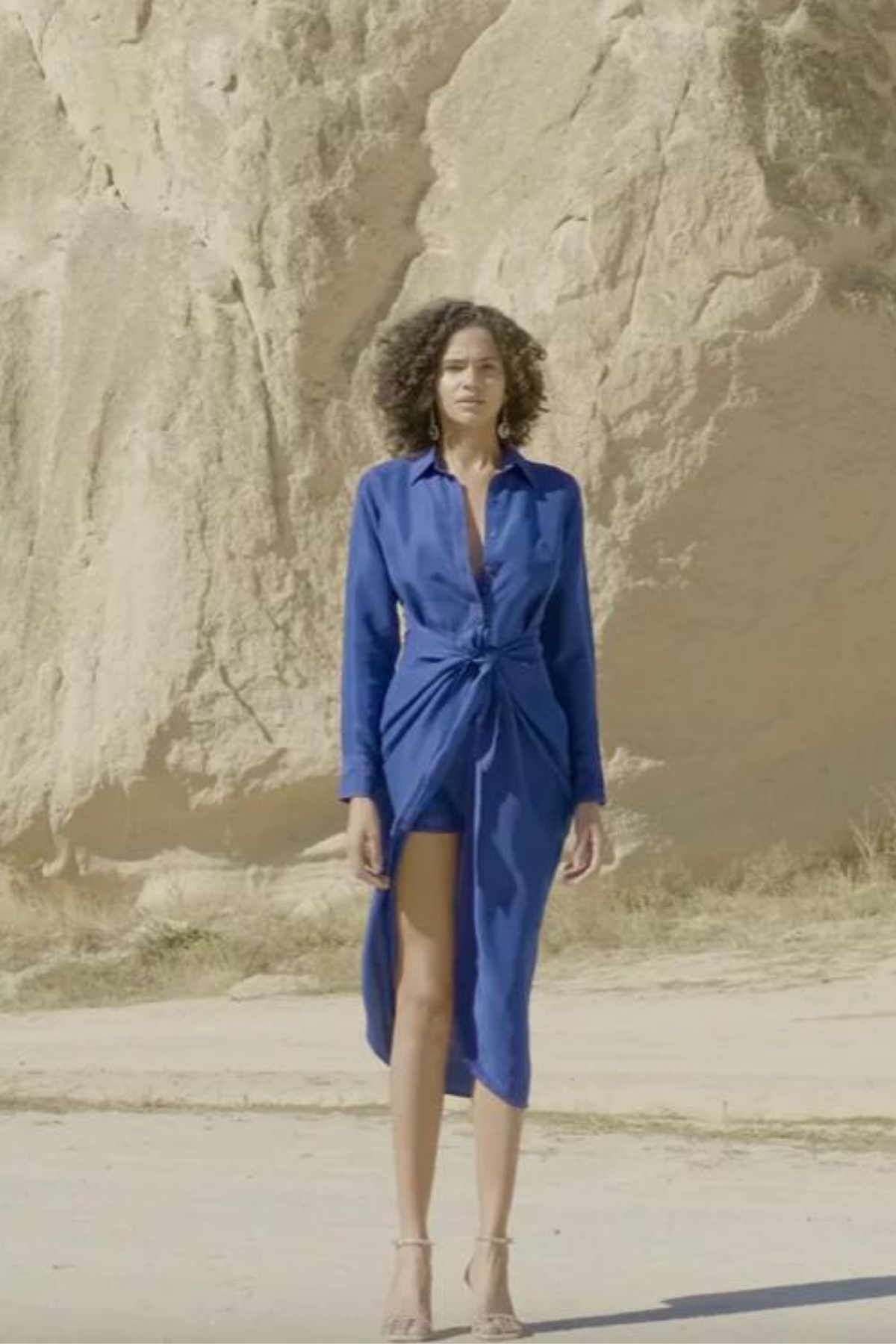 Indigo Layered Shirt-dress With Sarong Belt