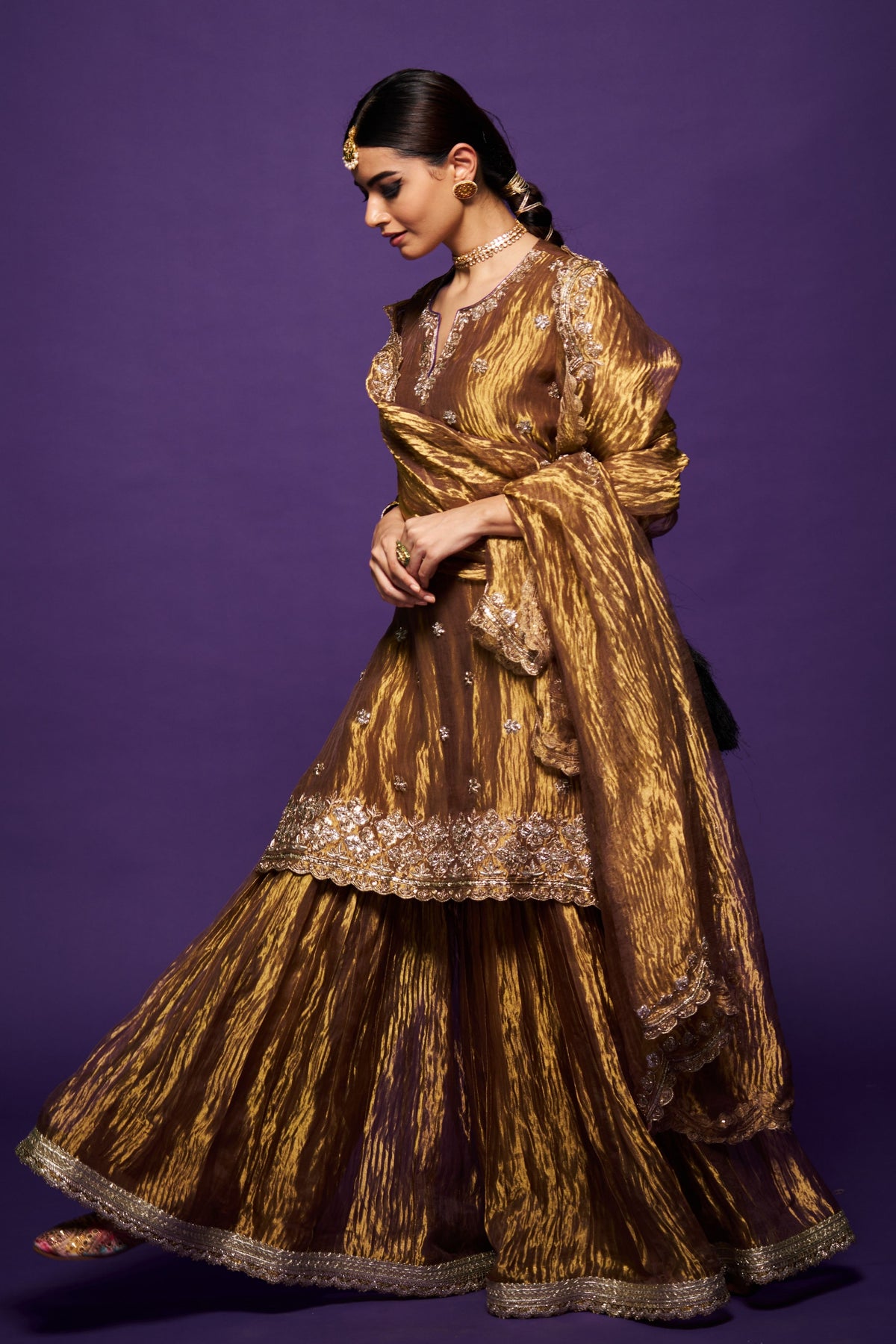 Golden Tissue Noor Sharara Set