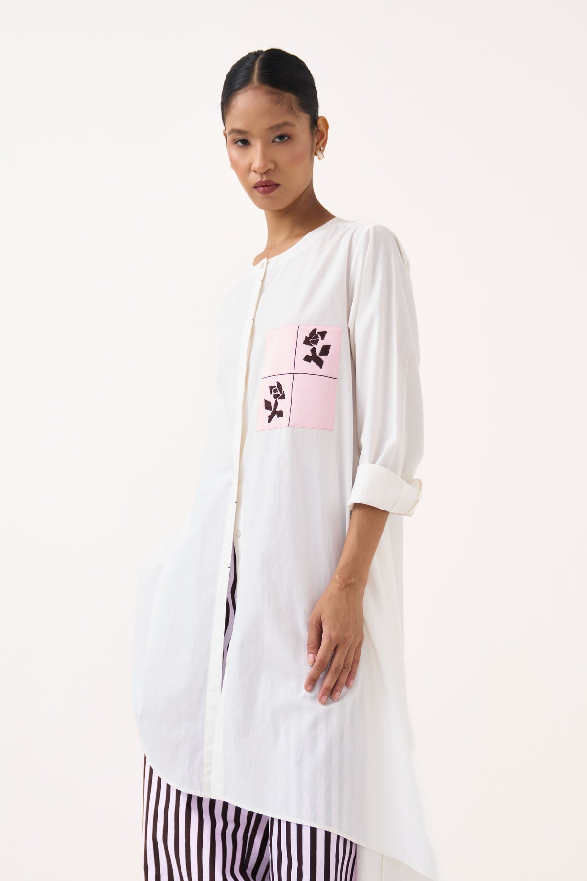 Patch Asymmetric Hem Shirt