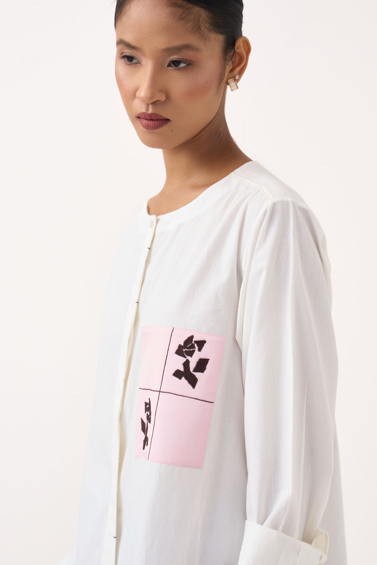 Patch Asymmetric Hem Shirt
