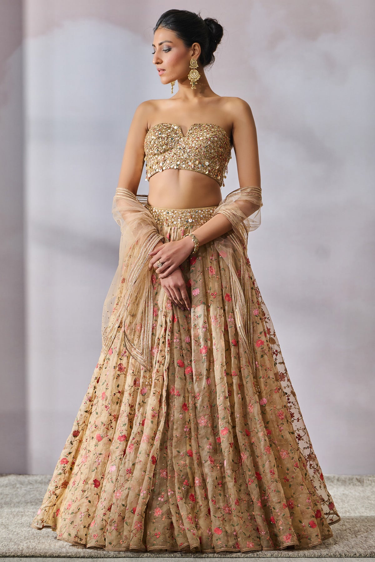 Floral Motif Embroidered Lehenga Set
