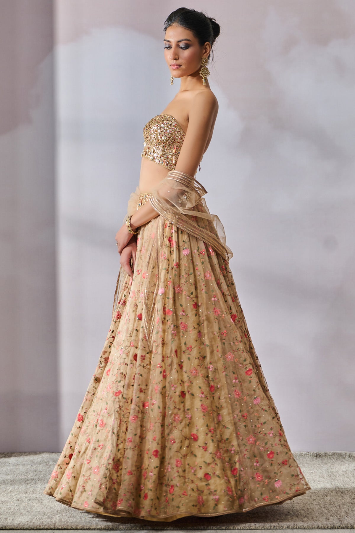 Floral Motif Embroidered Lehenga Set
