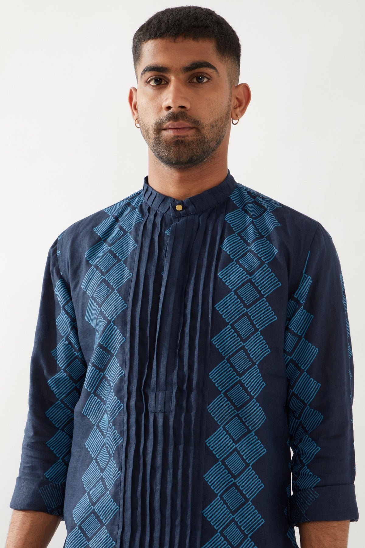 Zake Barbed Navy Kurta
