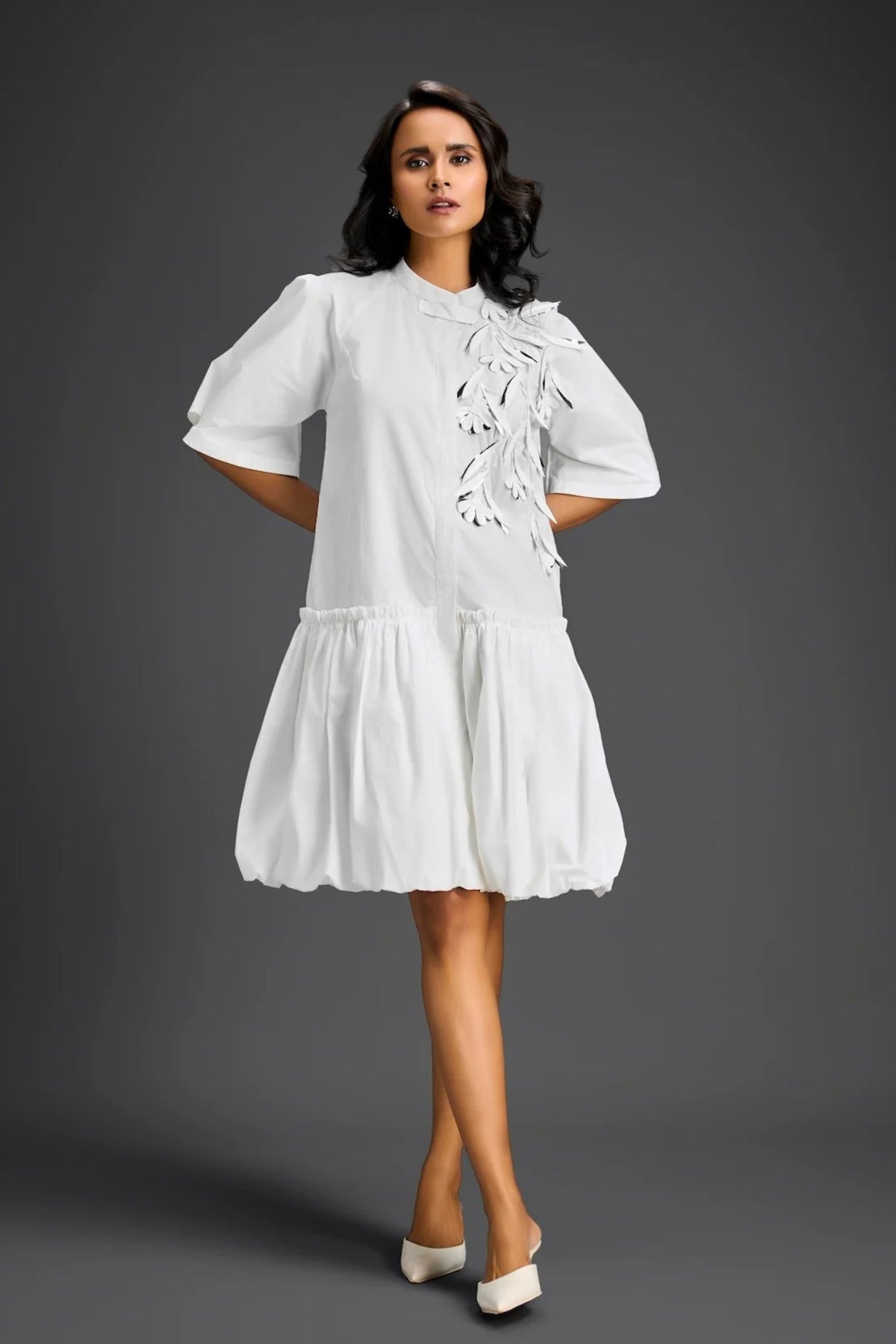 White Bubble Hem Dress