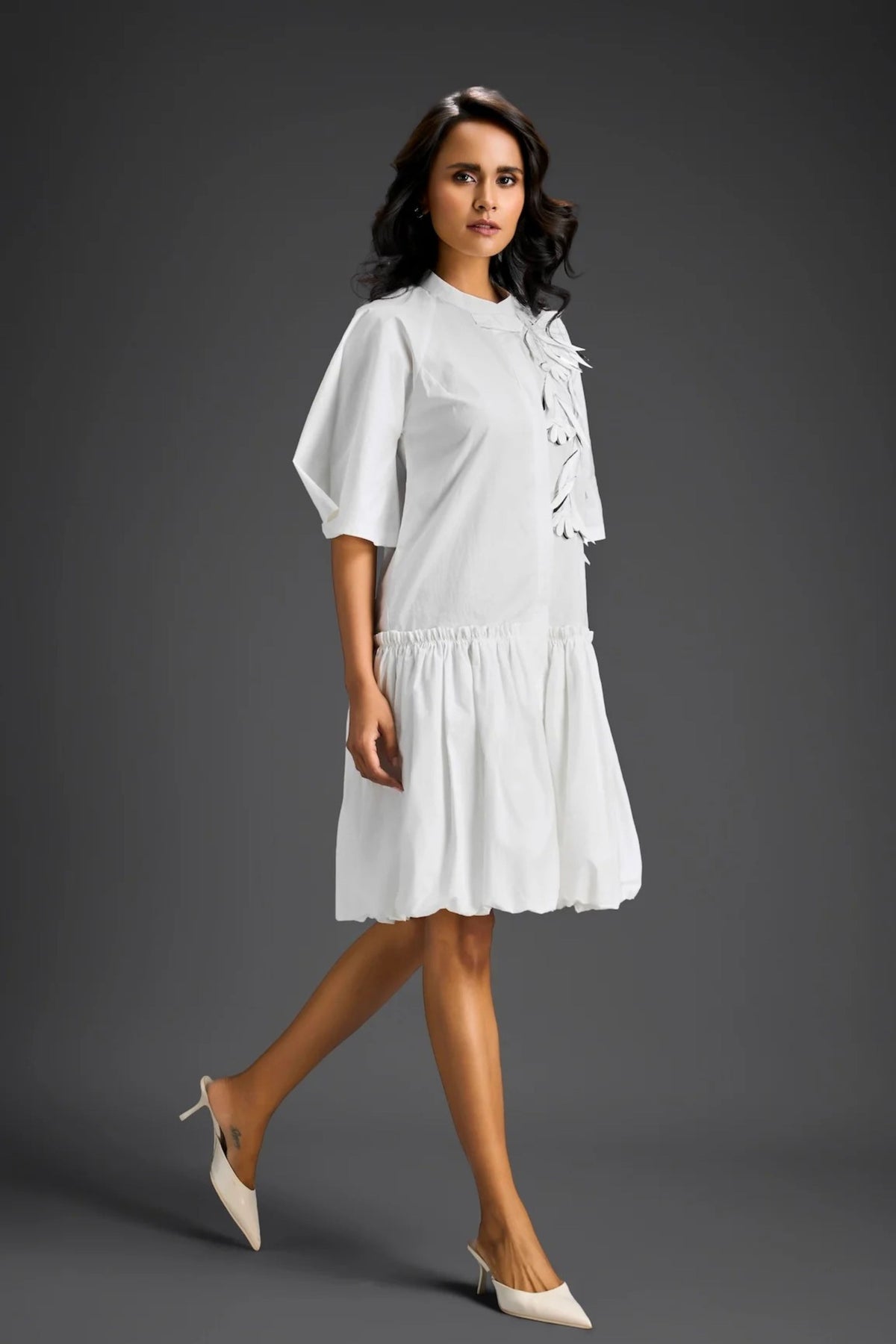 White Bubble Hem Dress