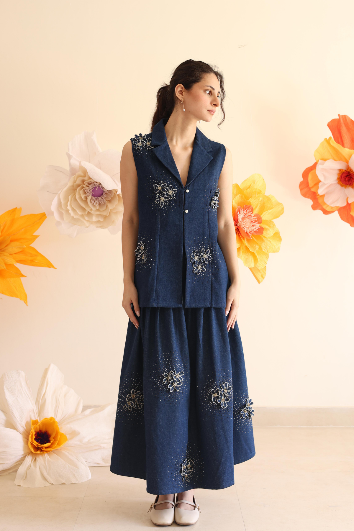 Midnight Blue Pleated Skirt