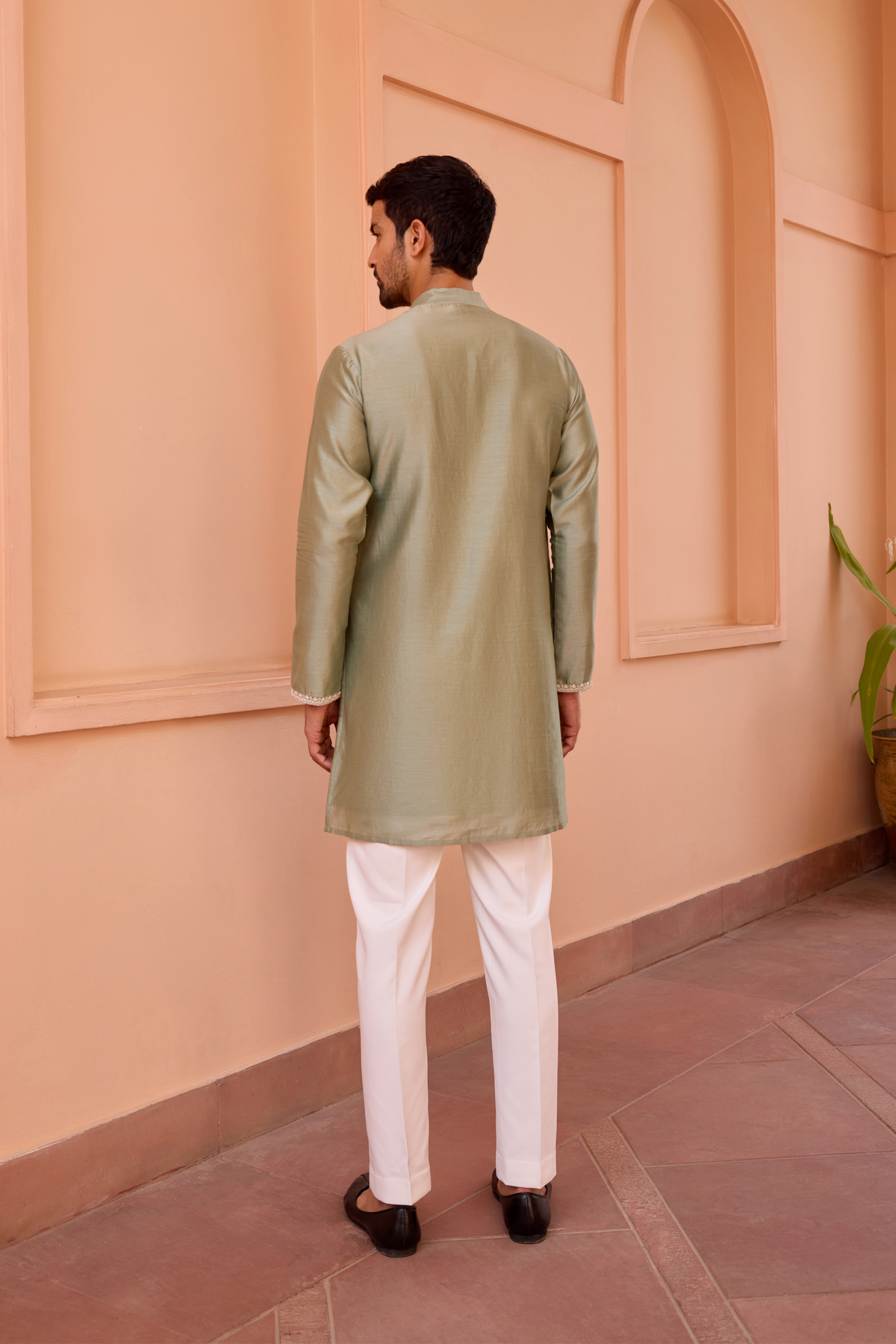 Sage green dori and hand embroidered kurta set