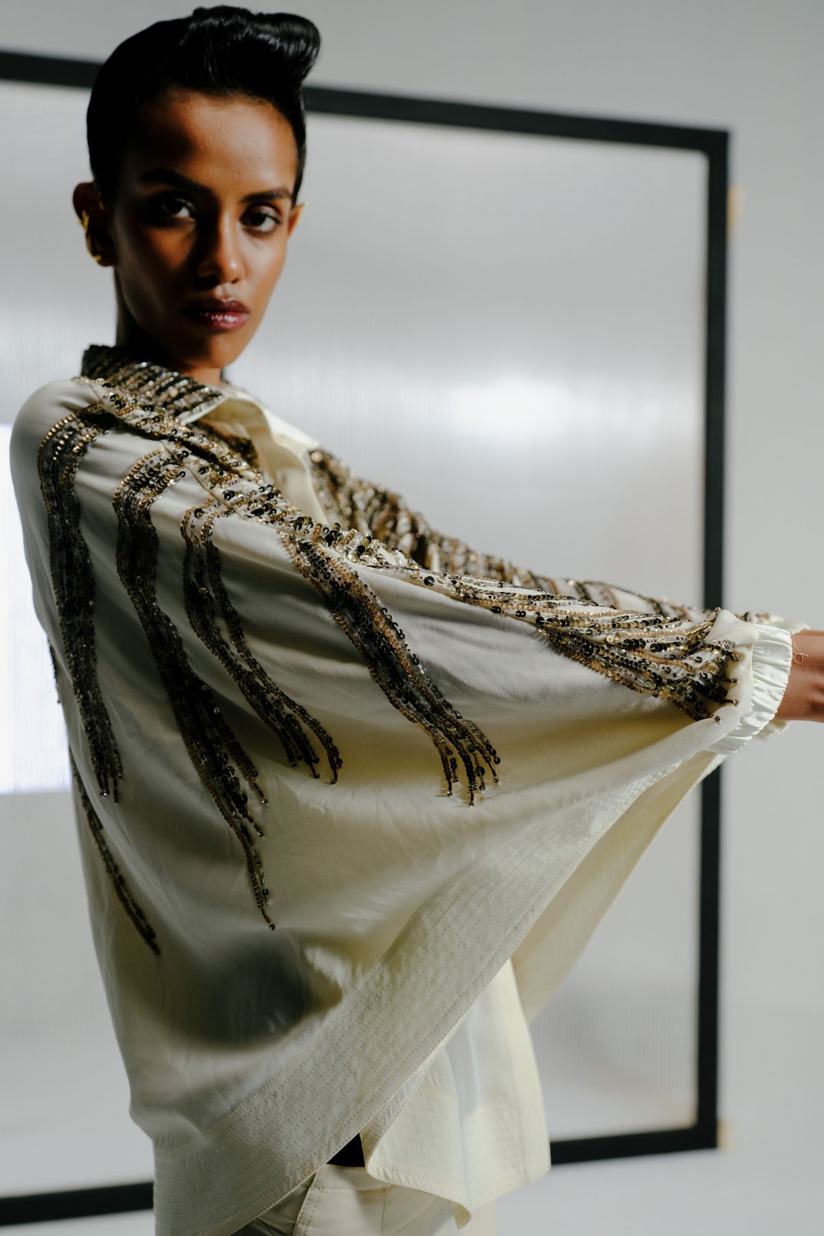 Bugle Beaded Cape Shirt
