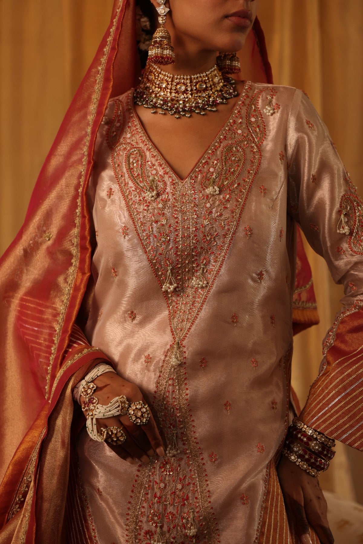 Rose Gold Zari Sharara Set