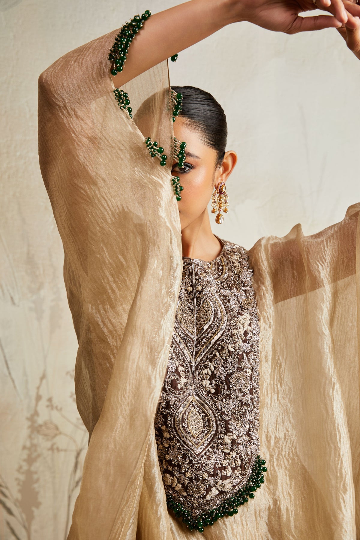 Brown Yoke Crushed Tissue Kaftan