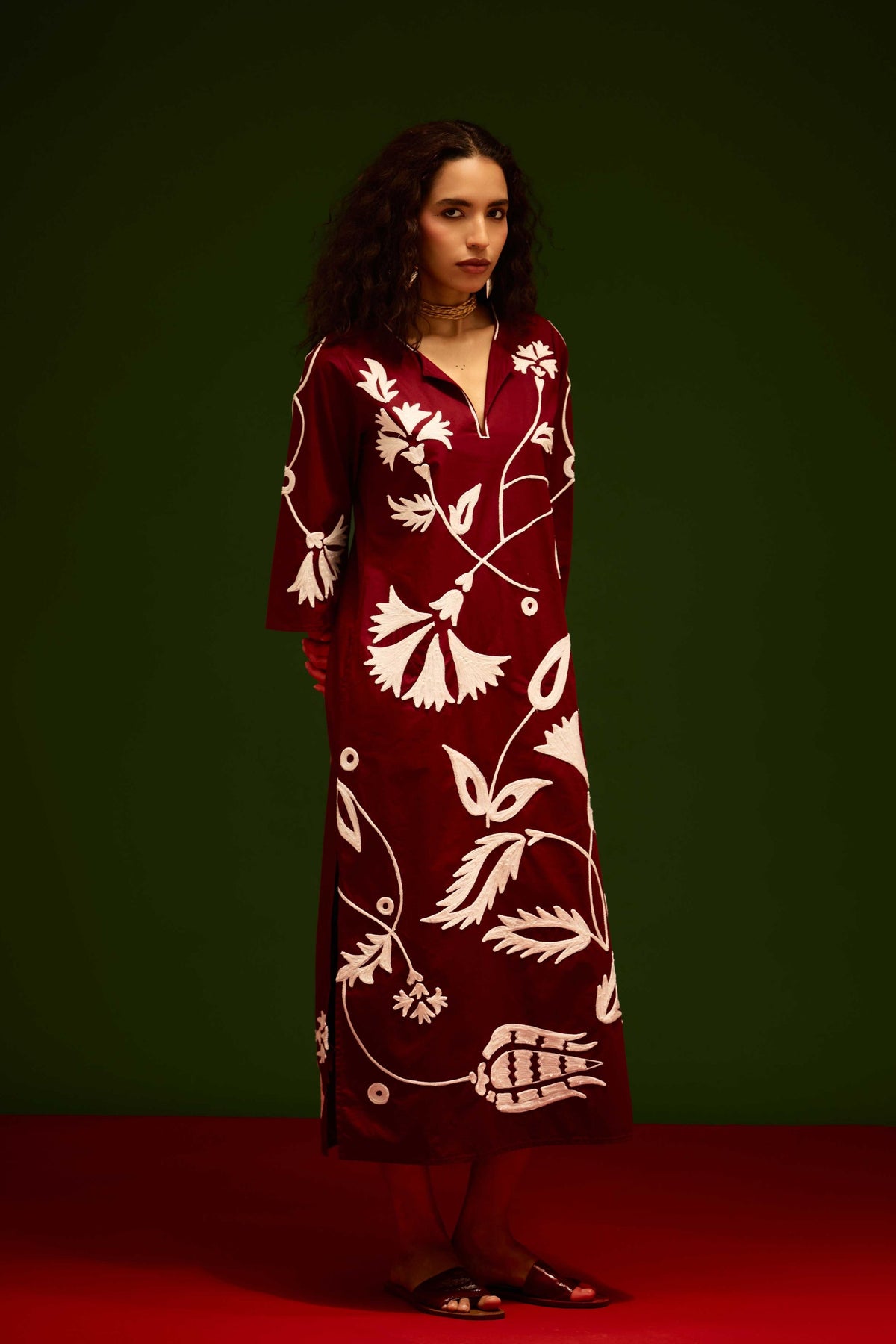 Wine Cotton Maxi Dress
