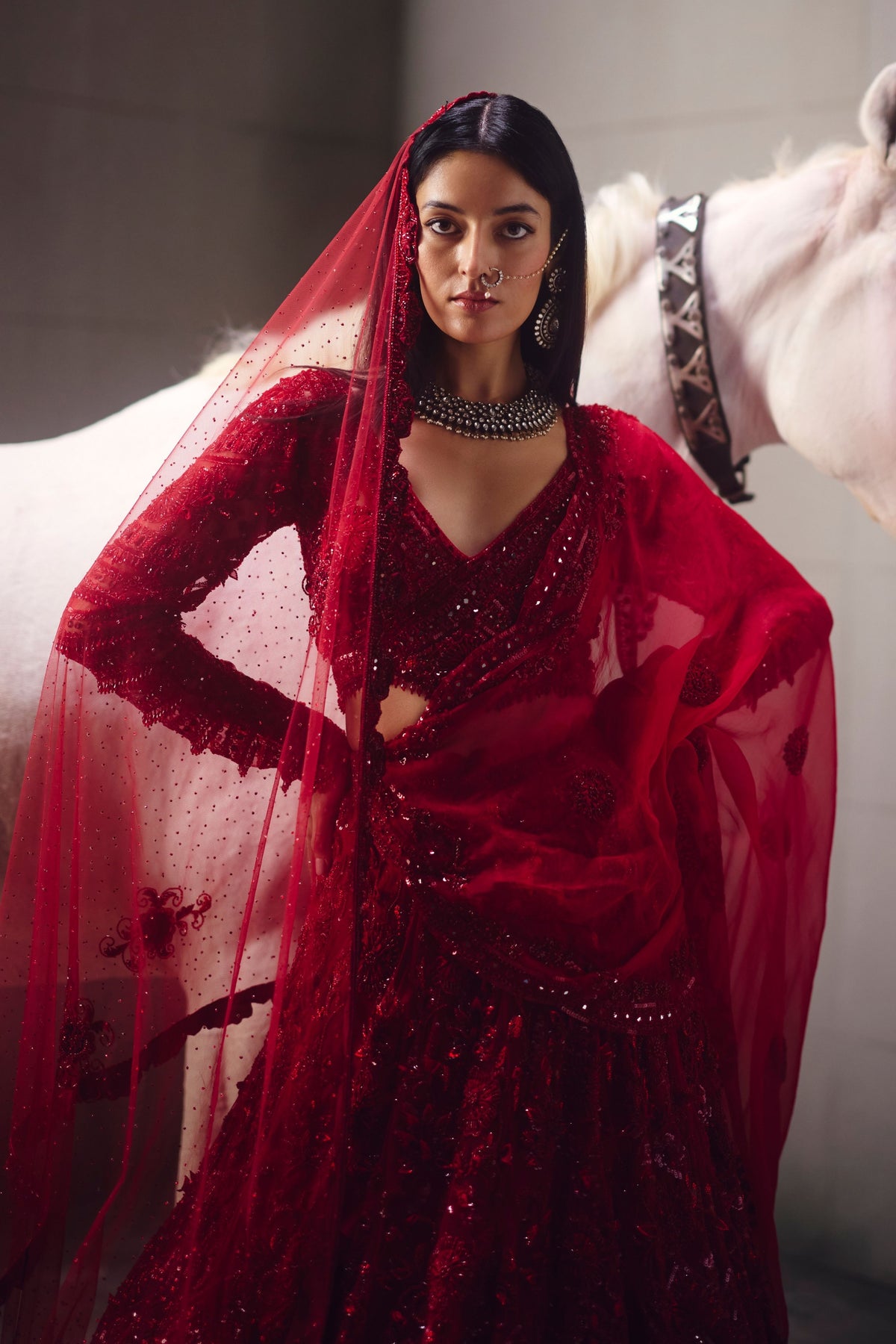 Red Embellished Lehenga Set