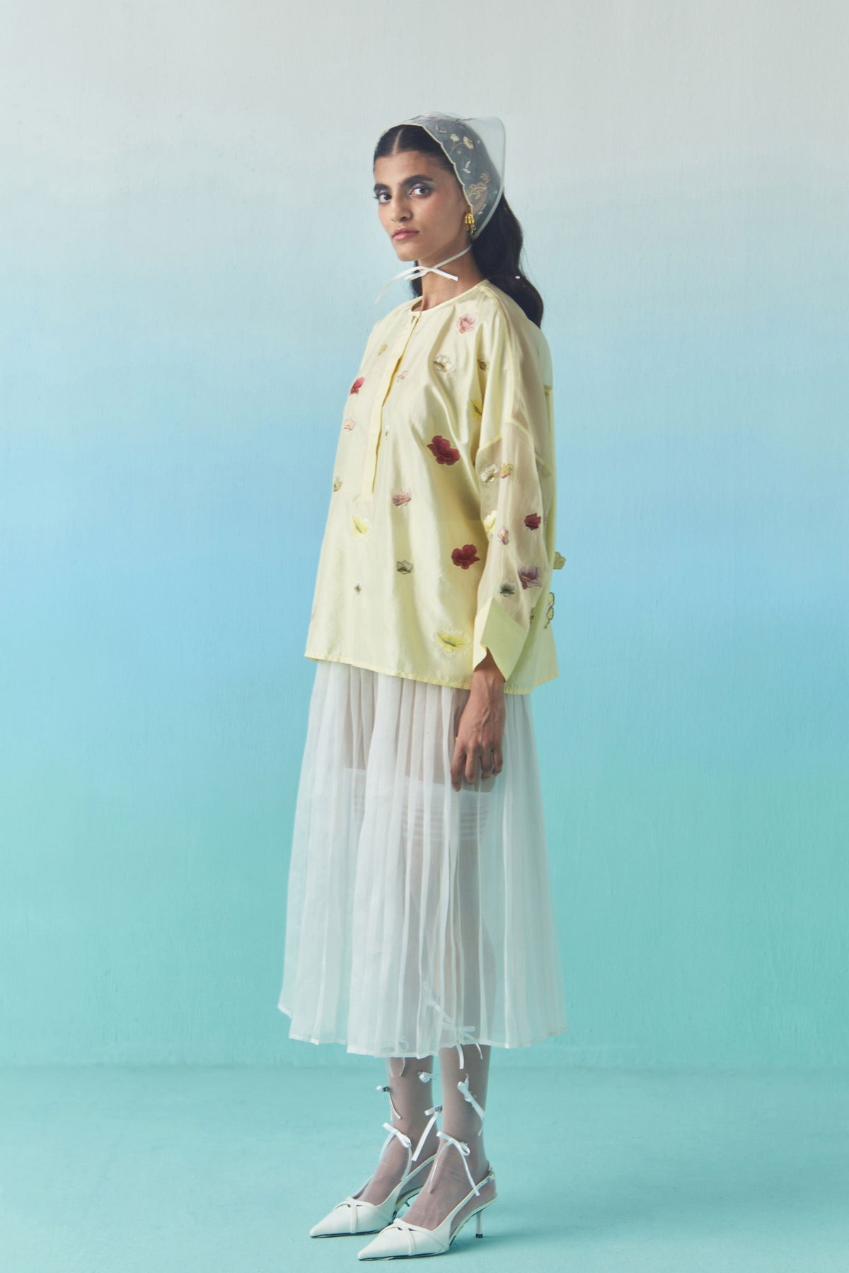 Off White Organza Accordion Skirt