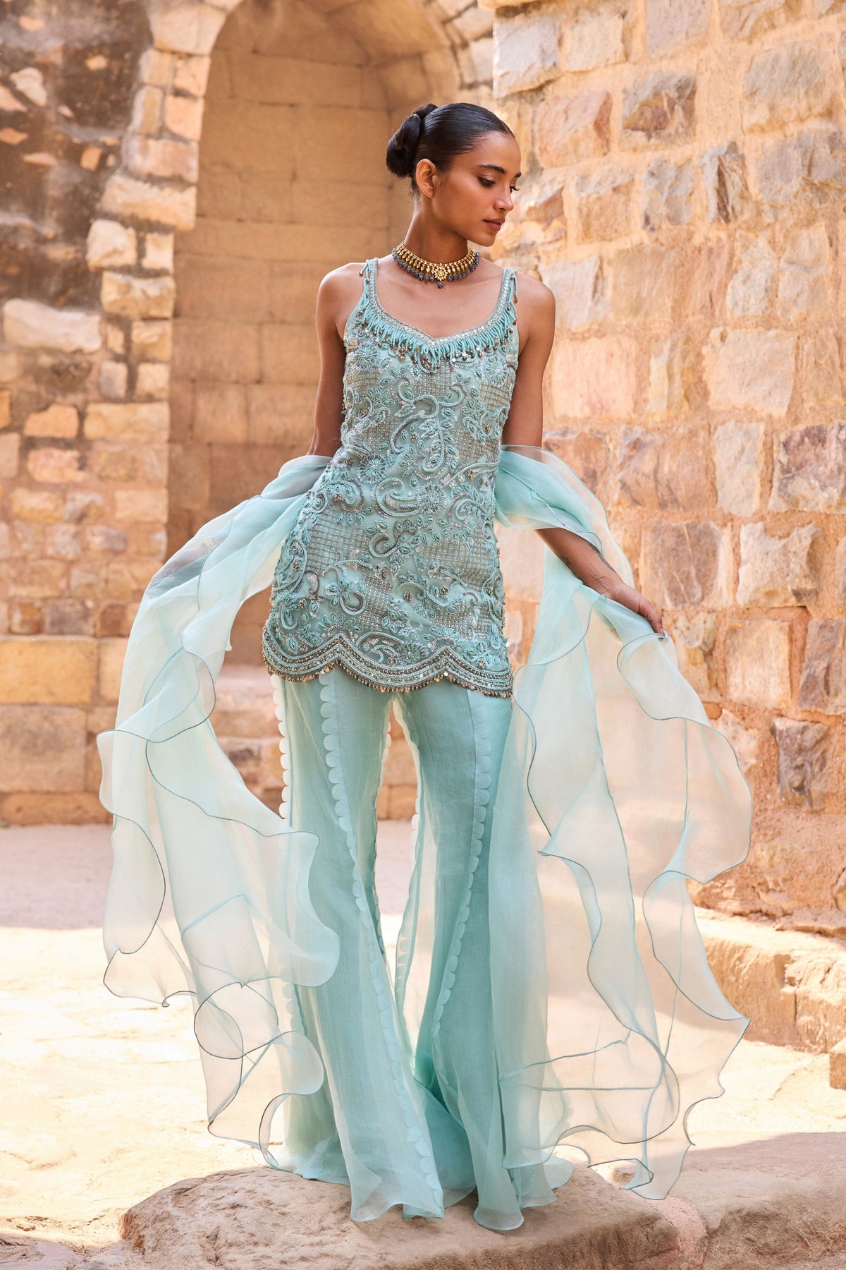 Aqua Sharara Set