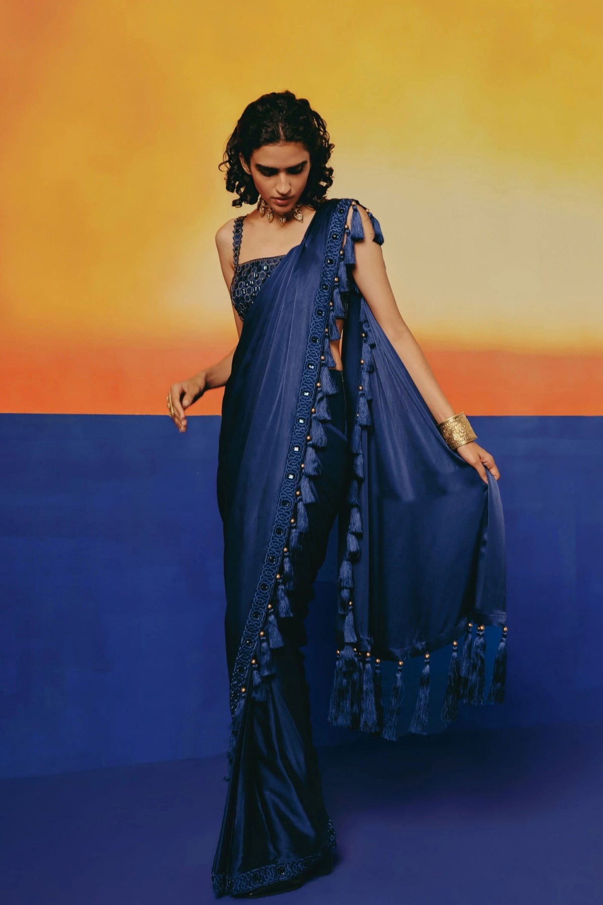 Crystal Blue Draped Saree Set