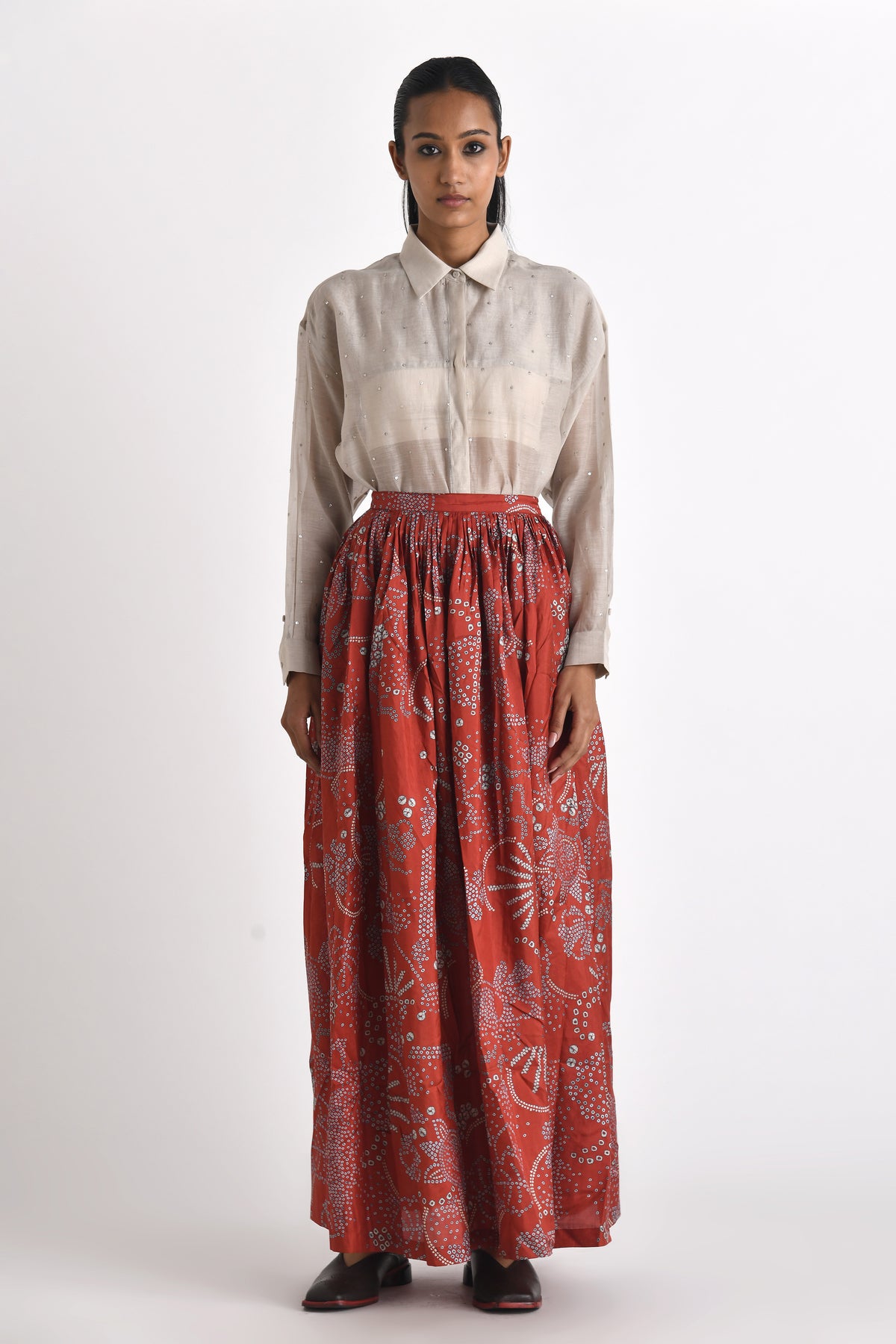 Red Pella Pleated Skirt