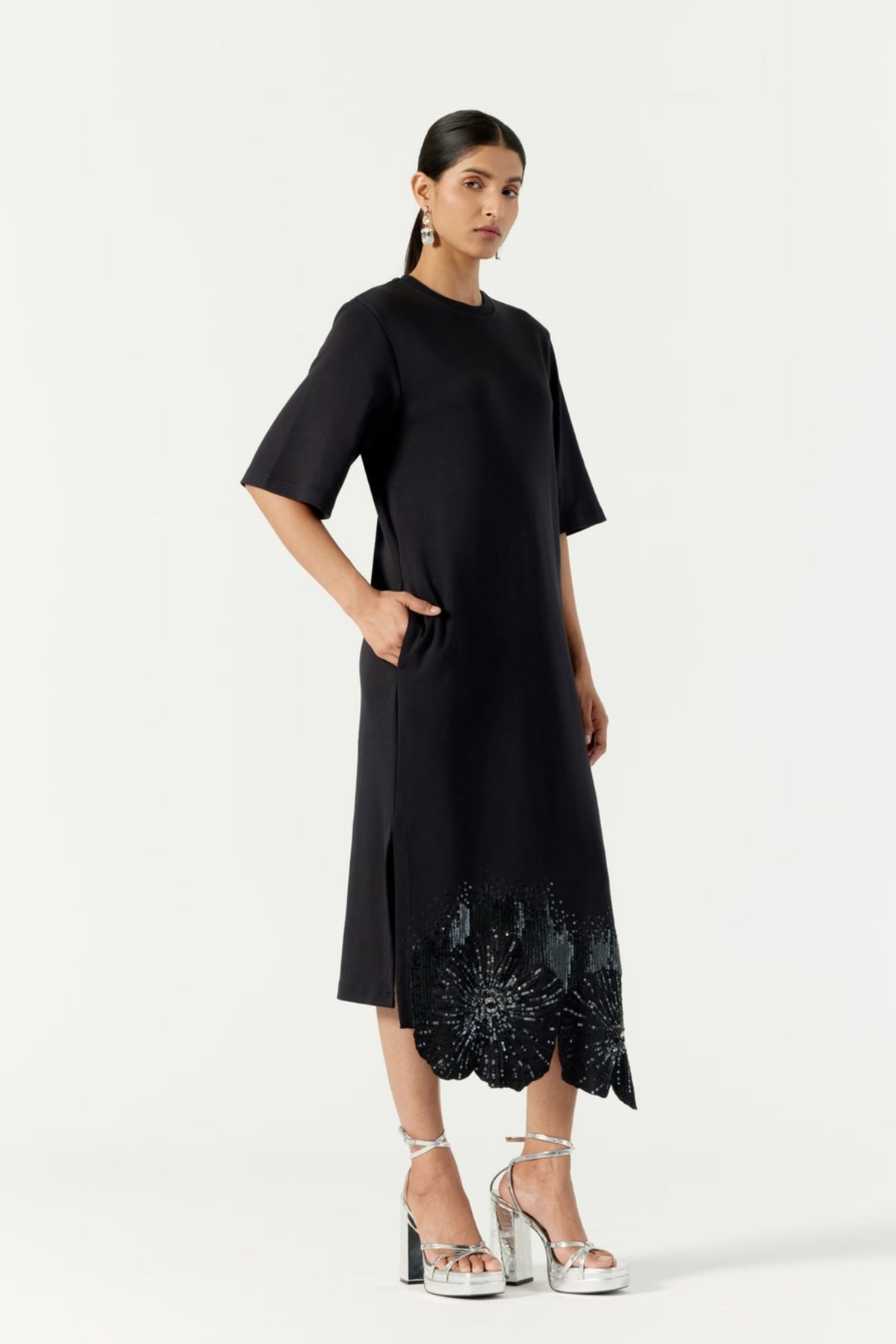 Pansy Hand Embellished Black Dress
