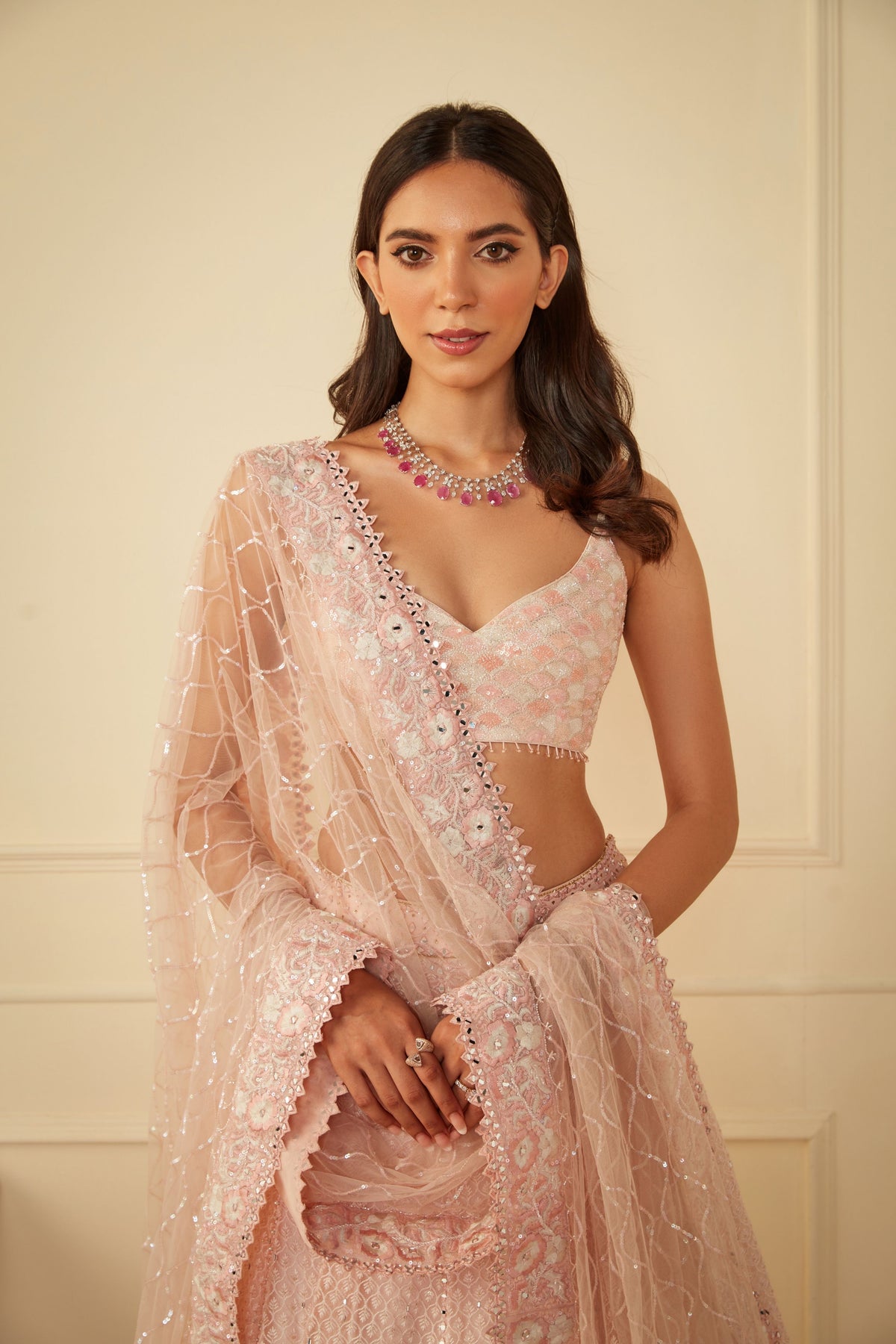 Baby Pink Mirror Lehenga  Set