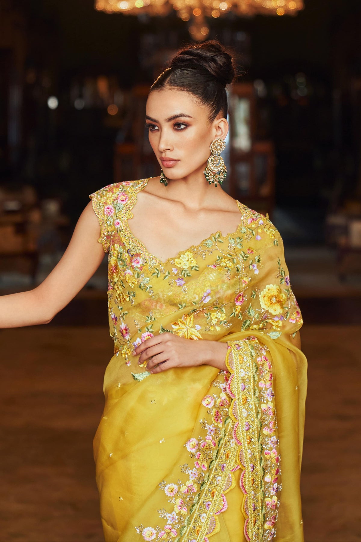 Yellow Tutty Fruity Saree Set