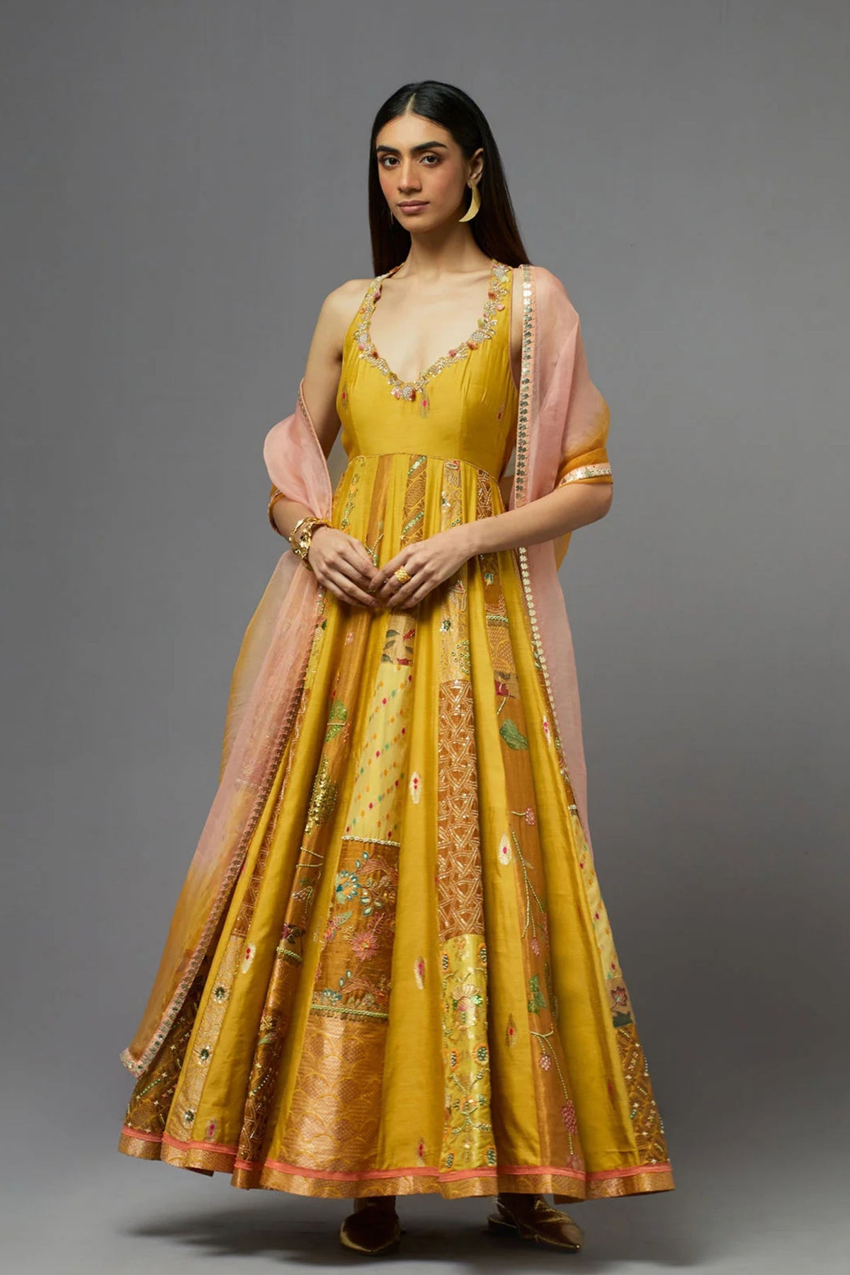 Mustard Embellished Anarkali Set