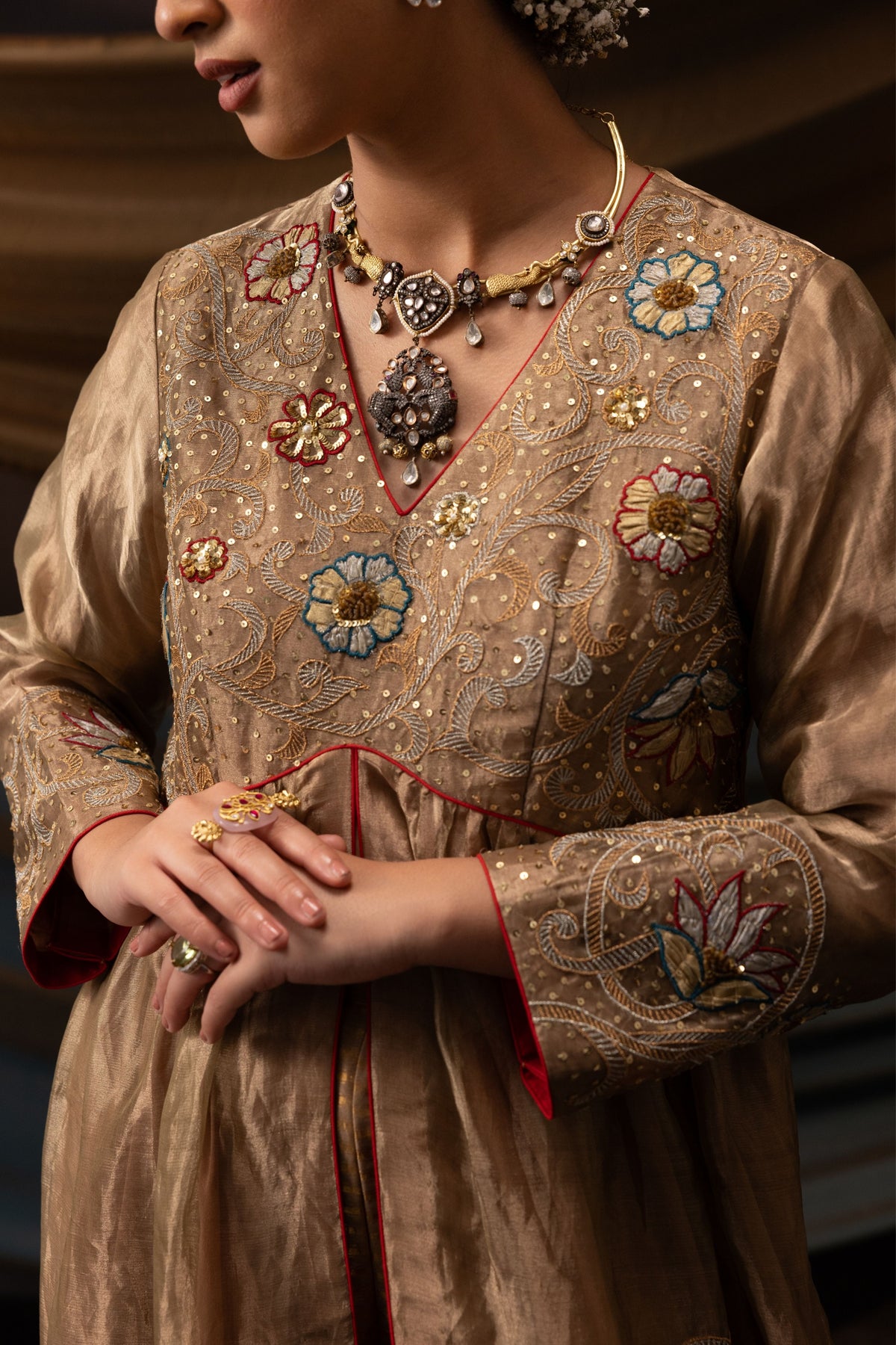 Gold Front Slit Kurta Set