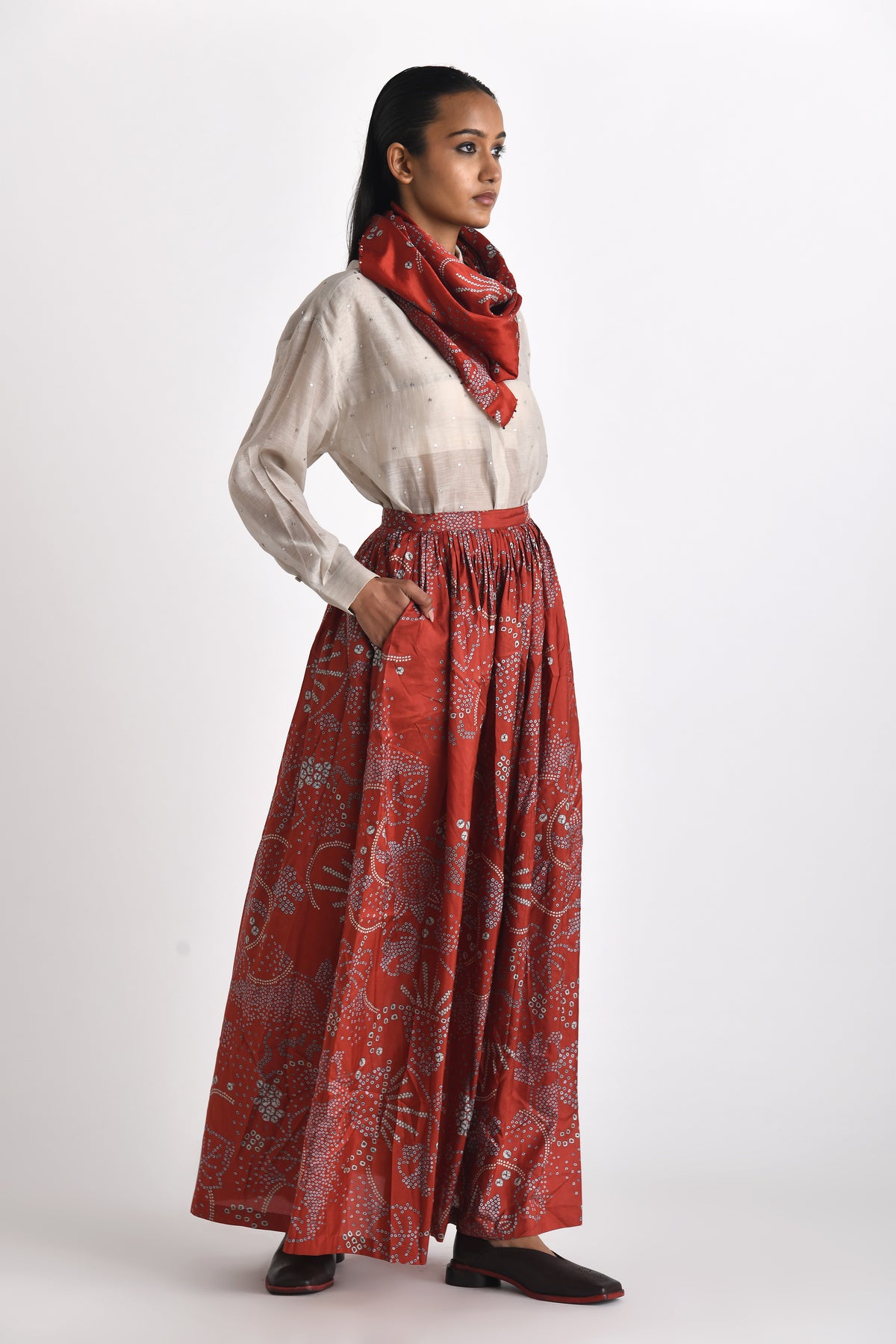 Red Pella Pleated Skirt