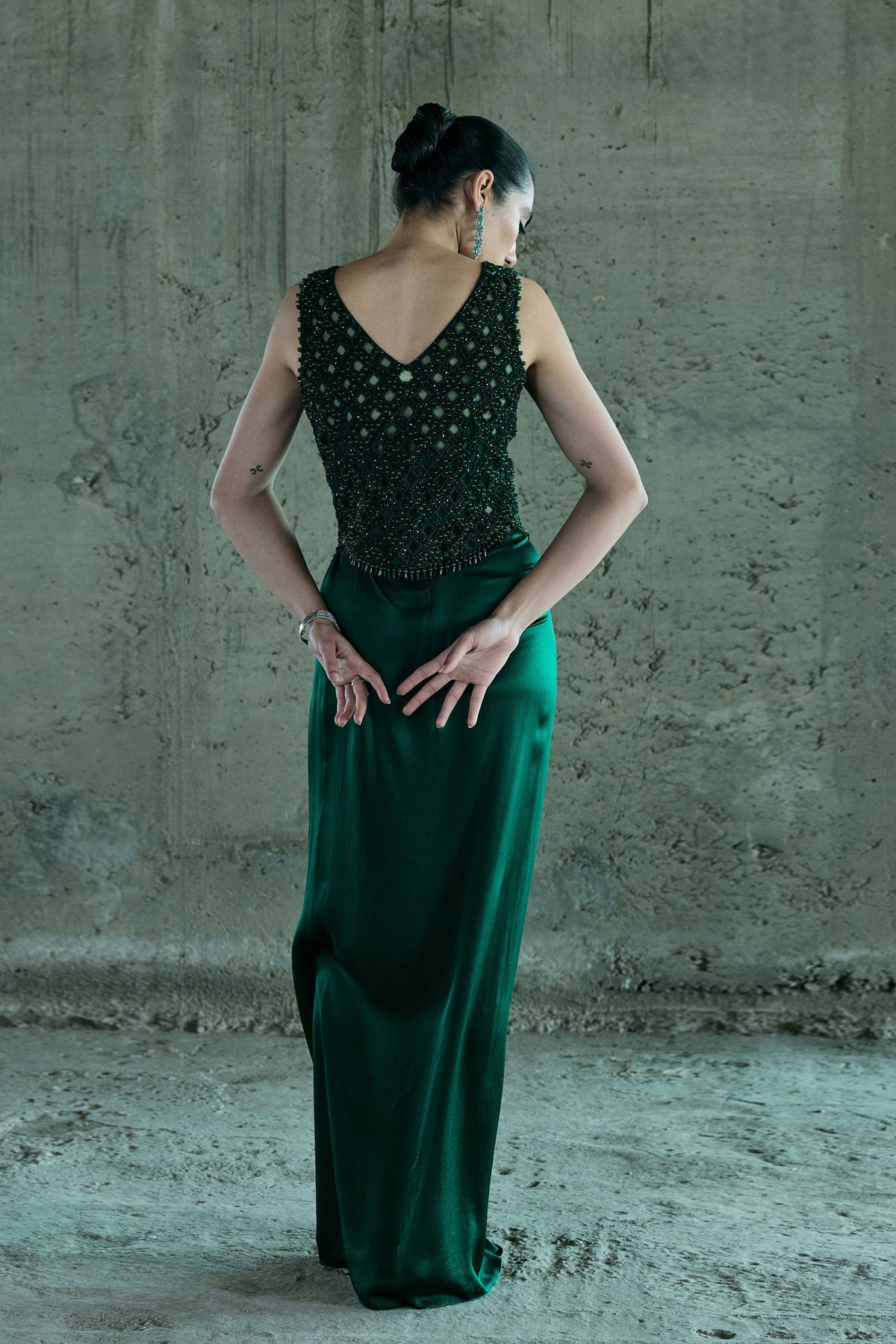 Emerald Crystal Jacket Set With Cape