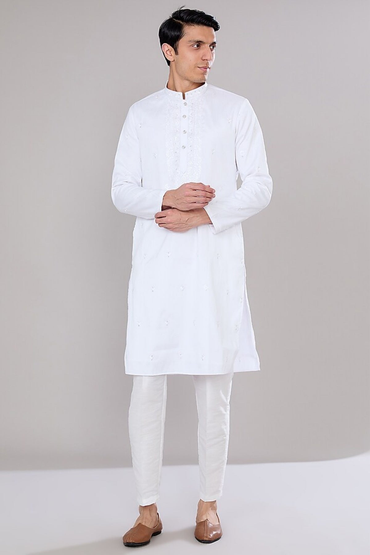 Off White Embroidered Kurta Set