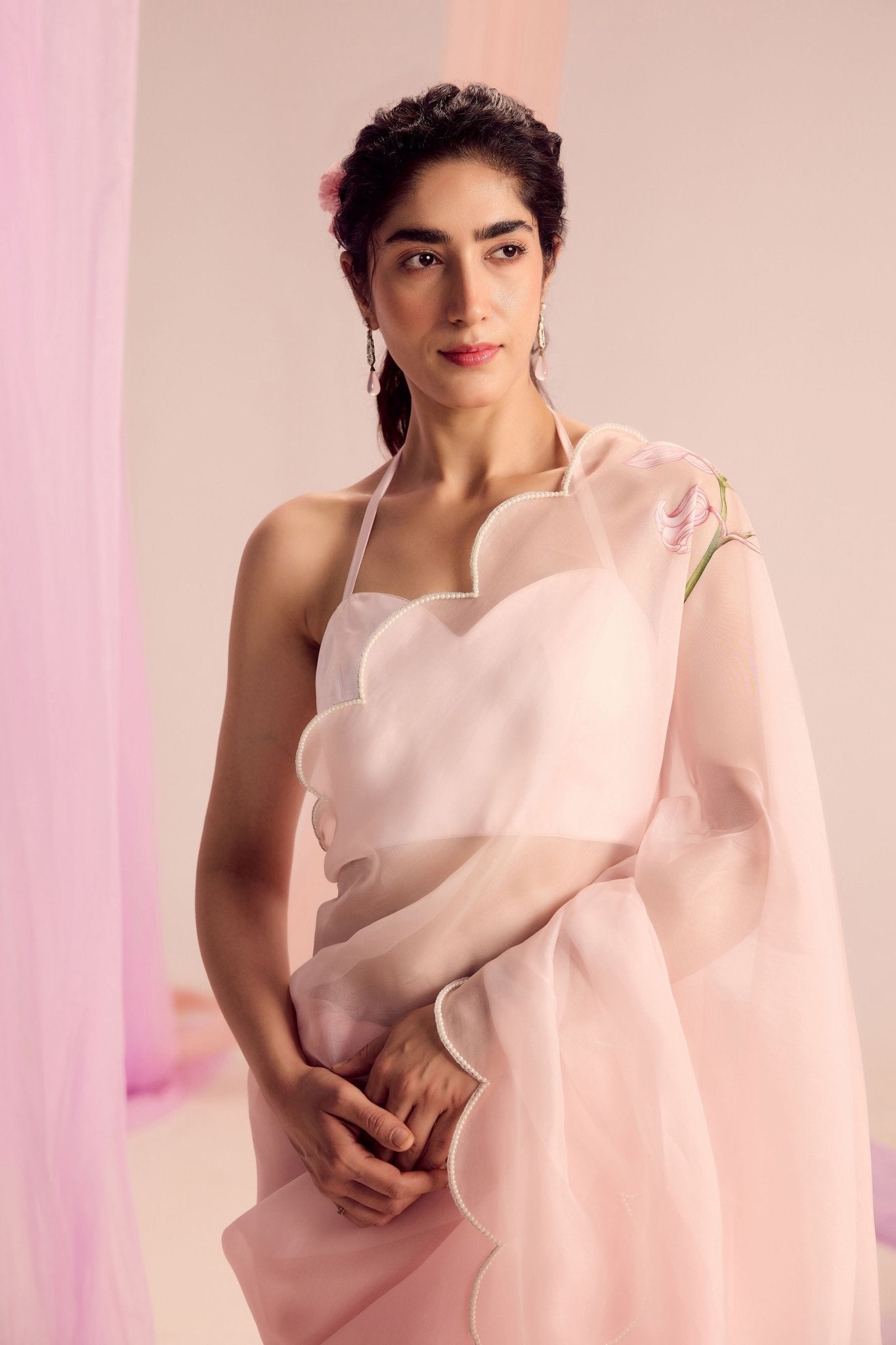 Pink Pearl Bloom Saree - Kapardara - Elahe