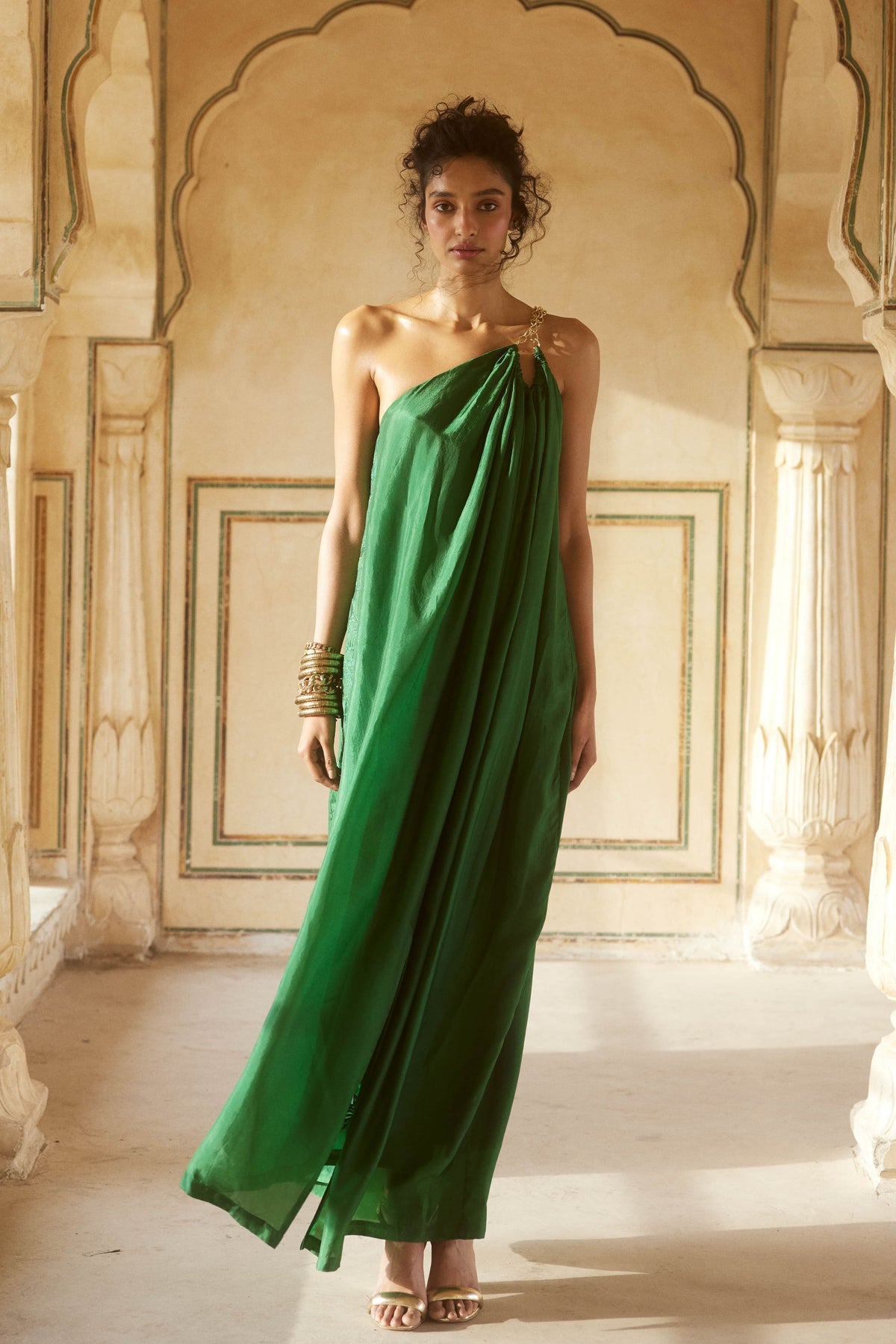 Emerald Green One Shoulder Dress