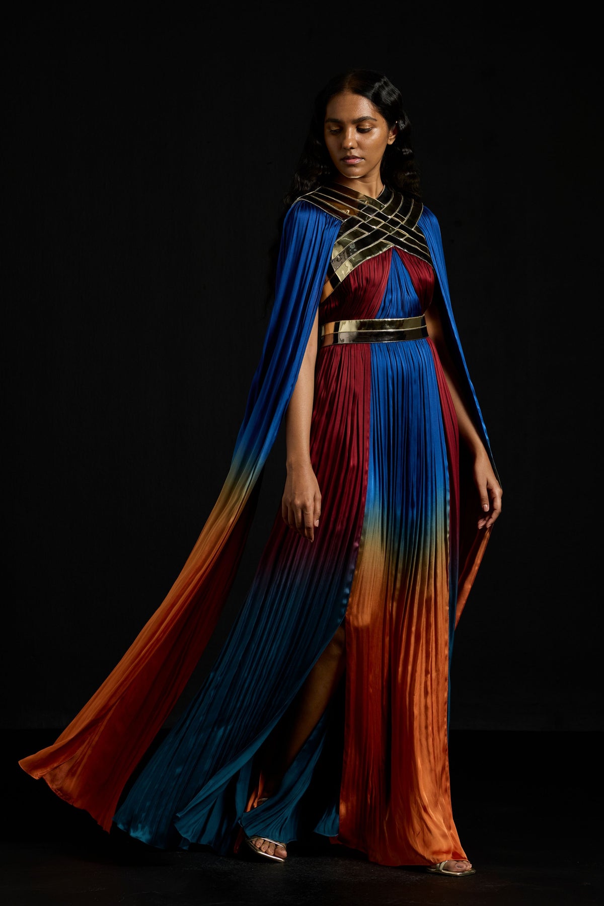 Gradient Chiffon and Tulle Kaftan Dress