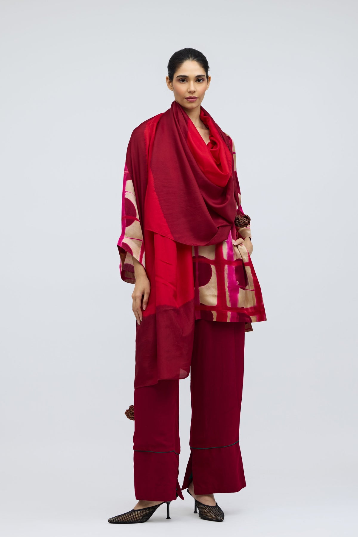 Red Field Hand Dyed Silk Dupatta