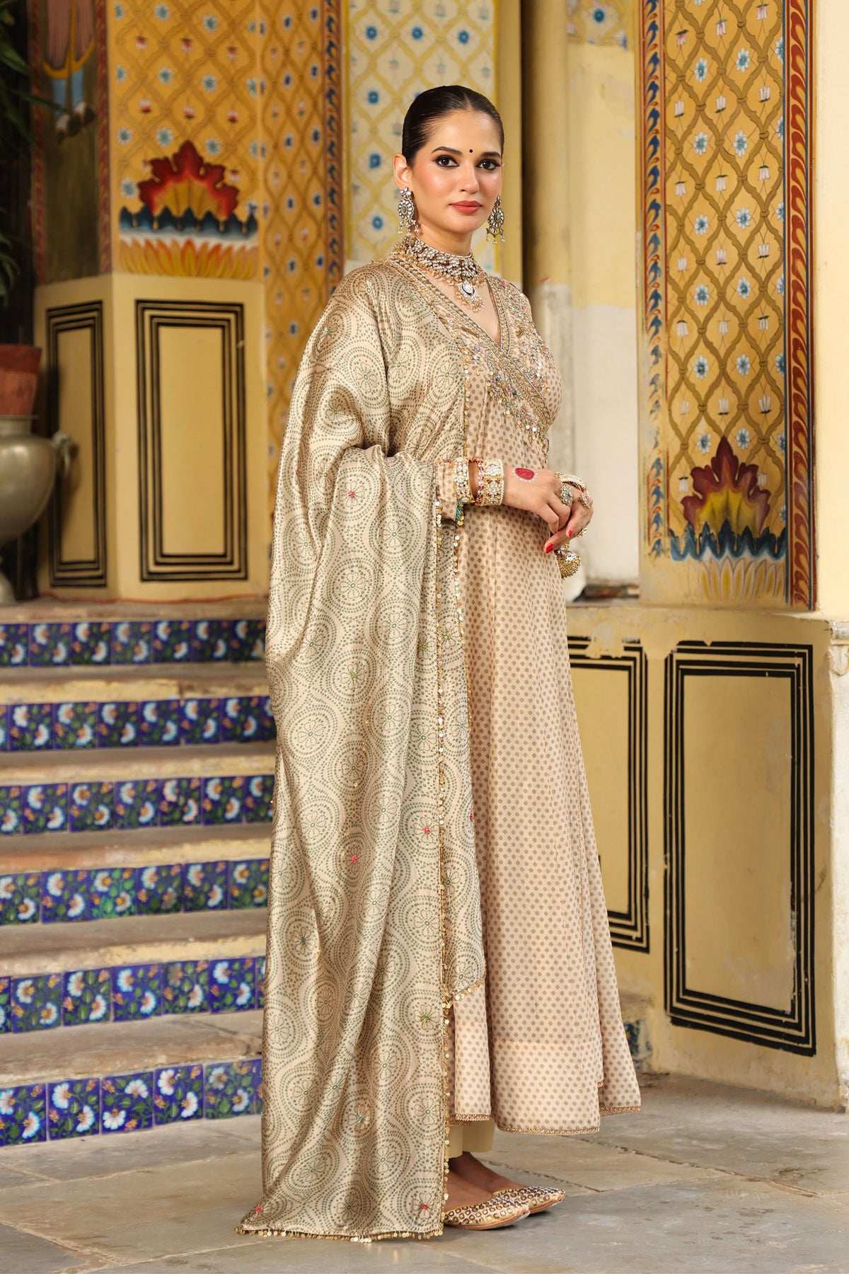 Ahista Ivory Angrakha Kalidar Set