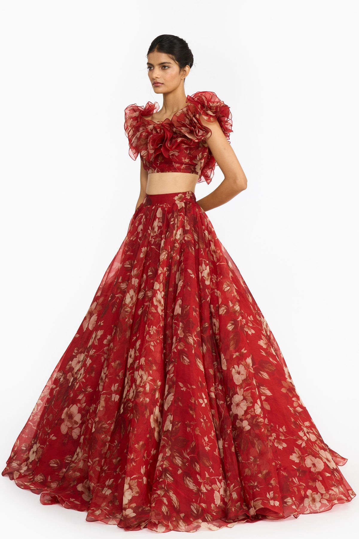 Red Forest Lehenga Set