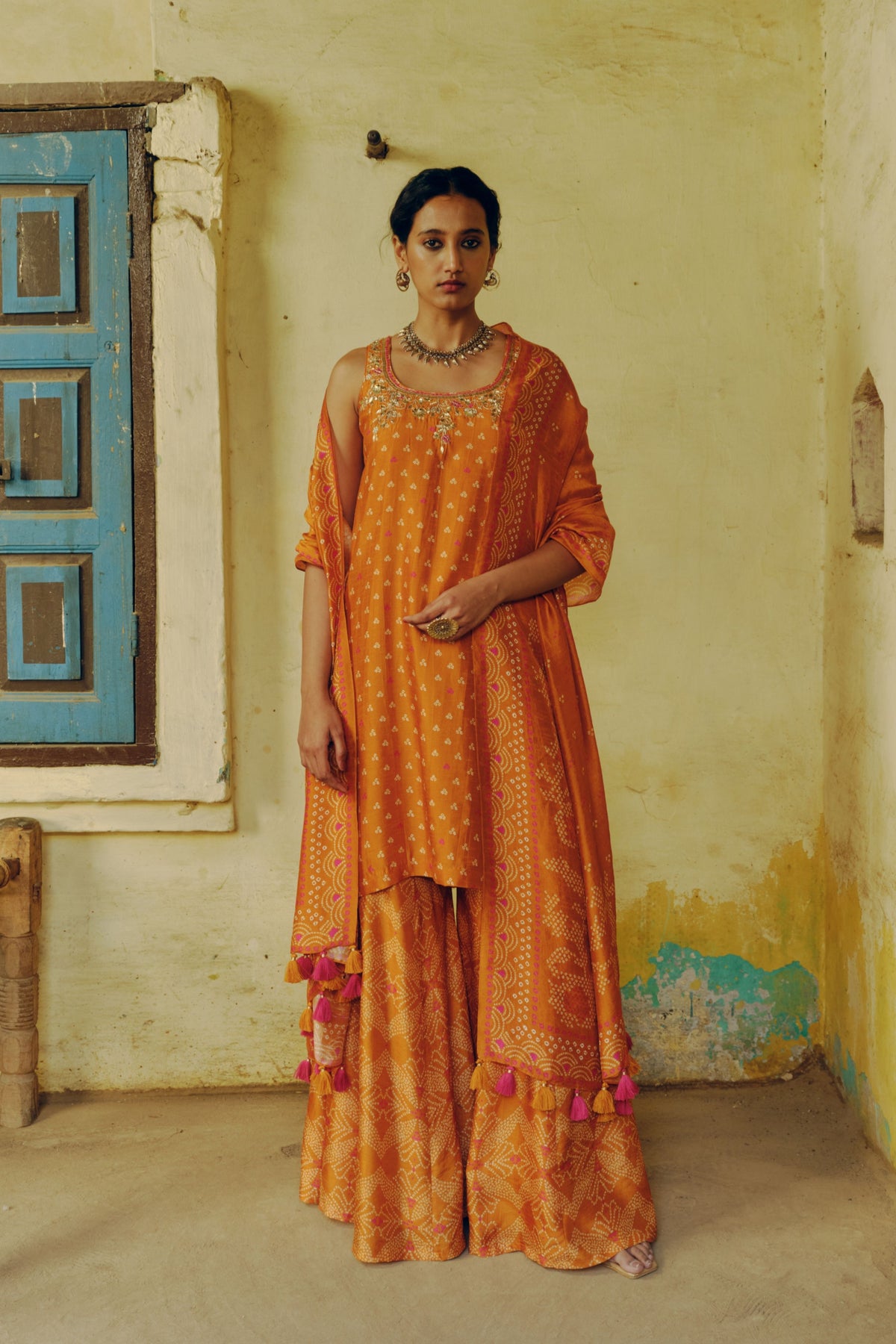 Mix Print Ochre Kurta Set