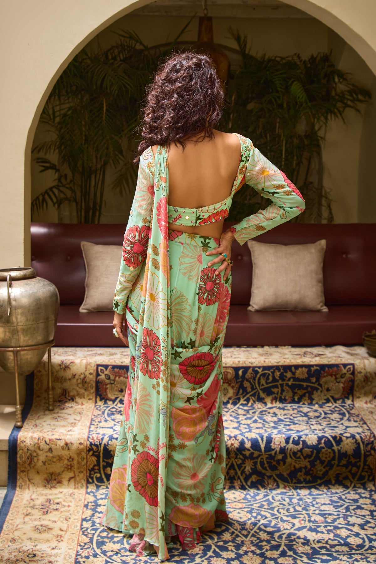 Green Floral Skirt Saree Set