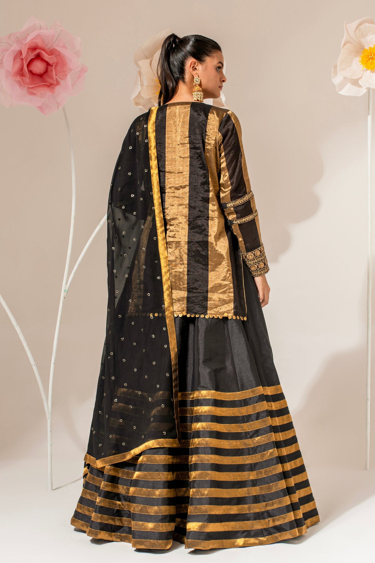 Black Embroidered Kurta Lehenga Set