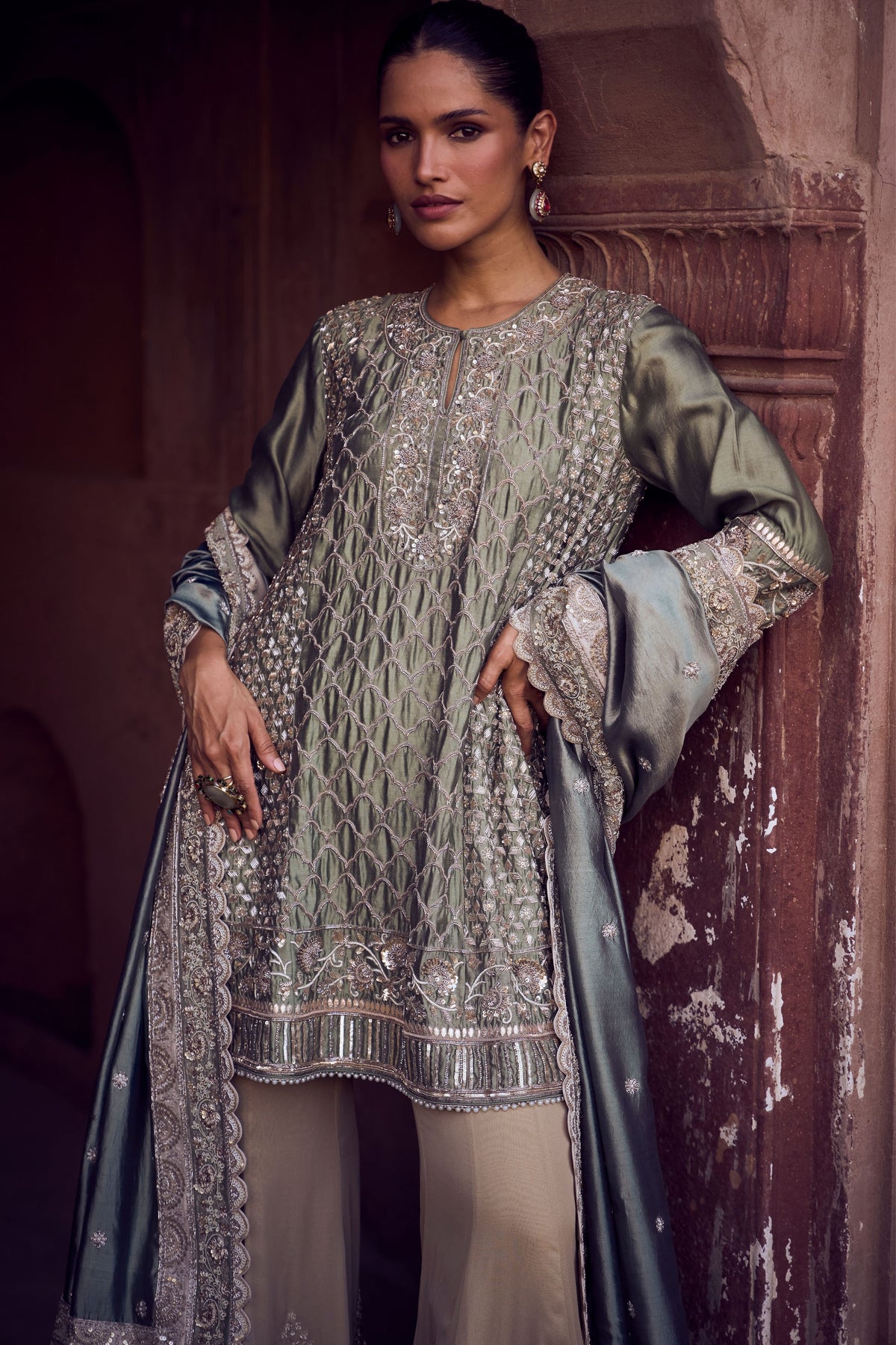 Embroidered Mint Green Kurta Set