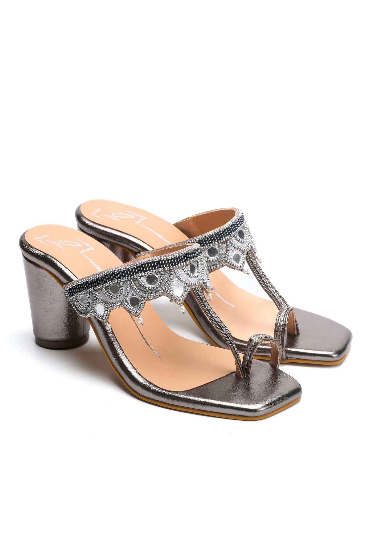 Gunmetal Embroidered Heels